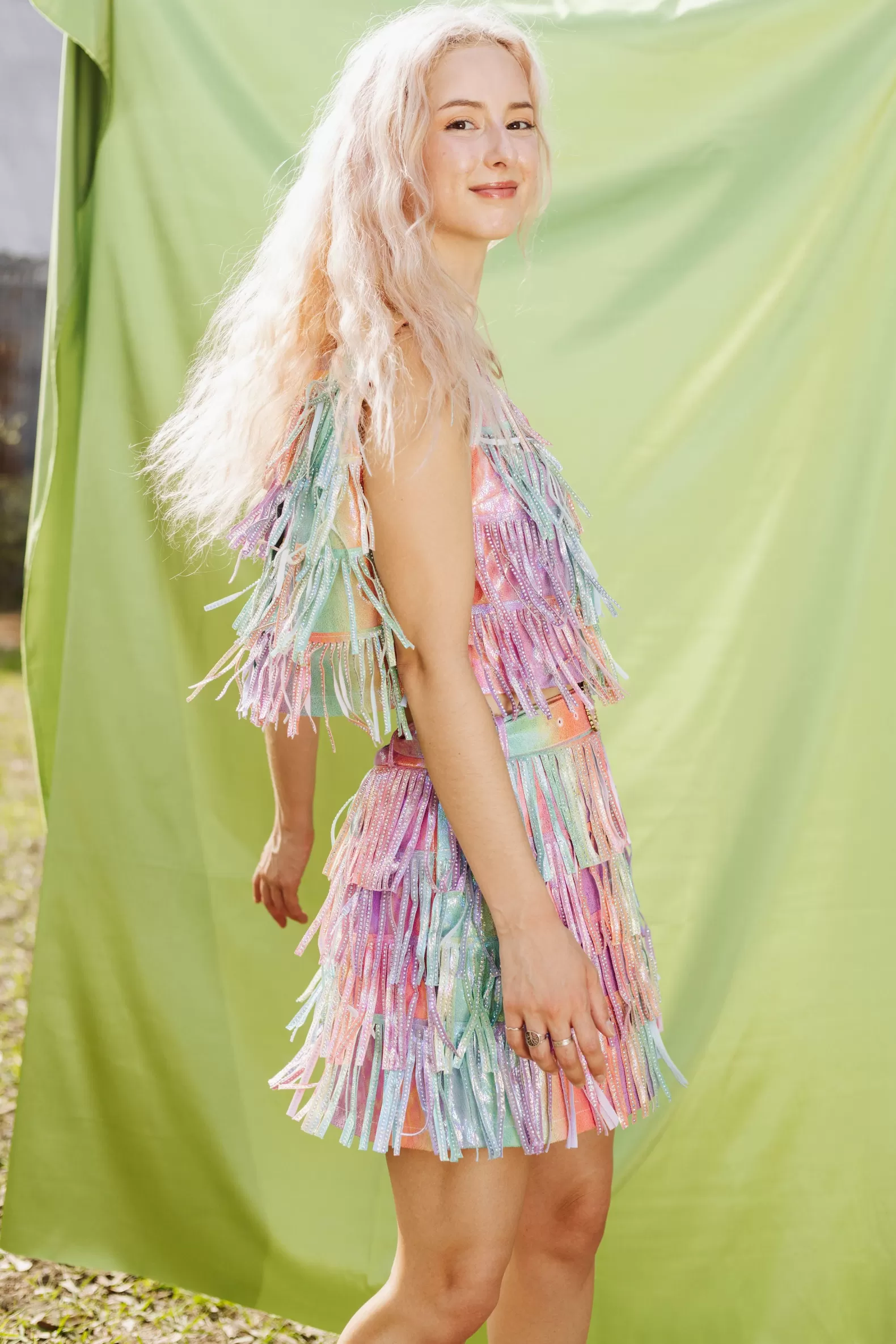 Queen of Sparkles Skirts<Rainbow Leather Fringe Belt Skirt
