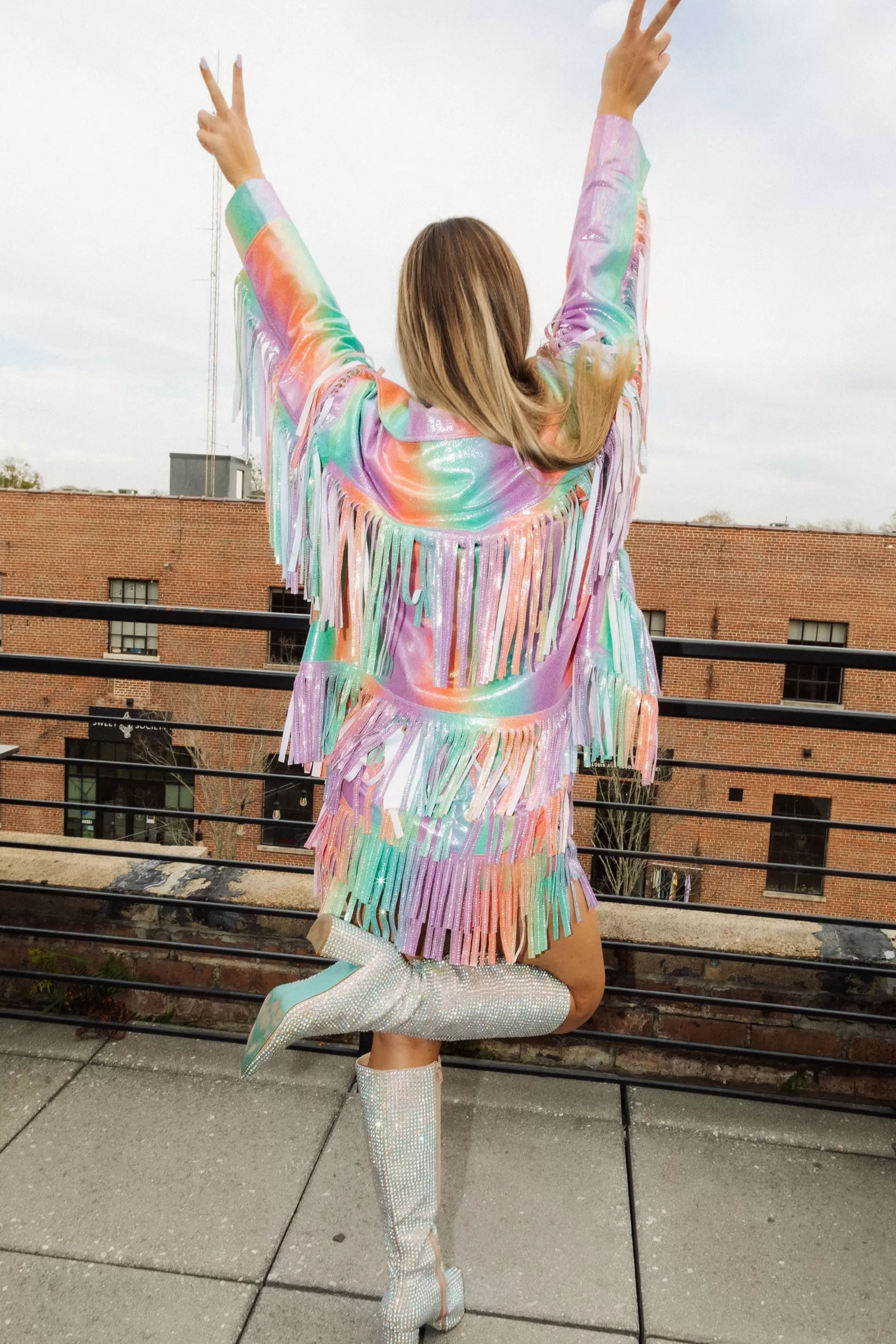 Queen of Sparkles Jackets & Blazers<Rainbow Leather Fringe Jacket