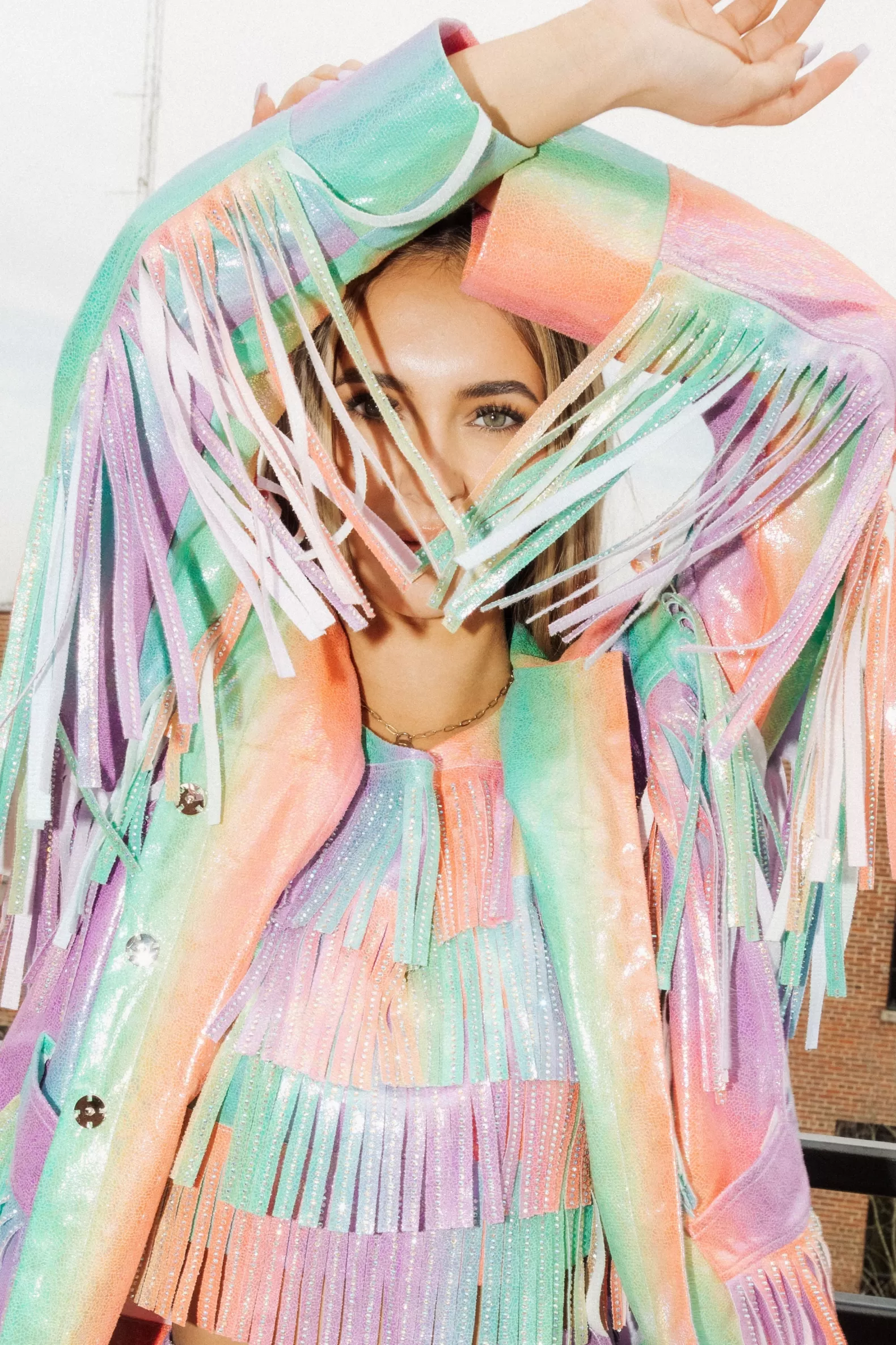 Queen of Sparkles Jackets & Blazers<Rainbow Leather Fringe Jacket