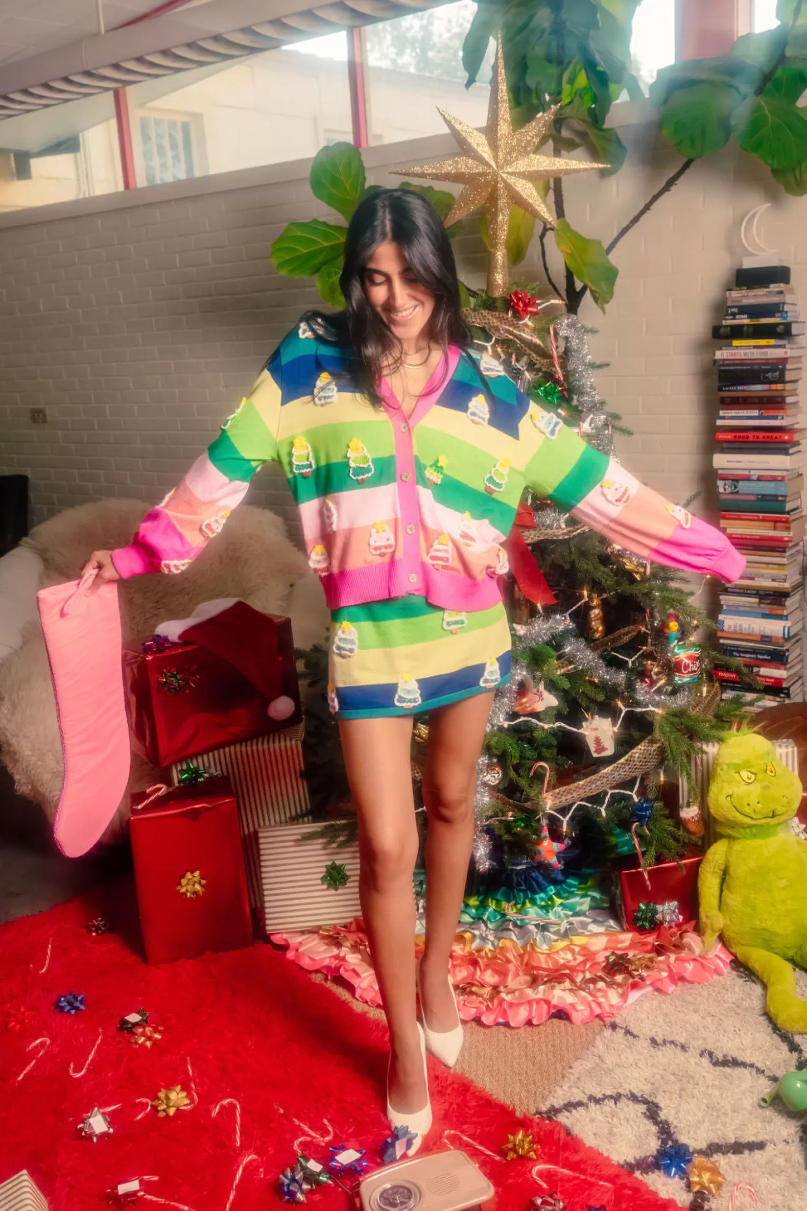 Queen of Sparkles Skirts<Stripe Knit Christmas Tree Skirt Rainbow