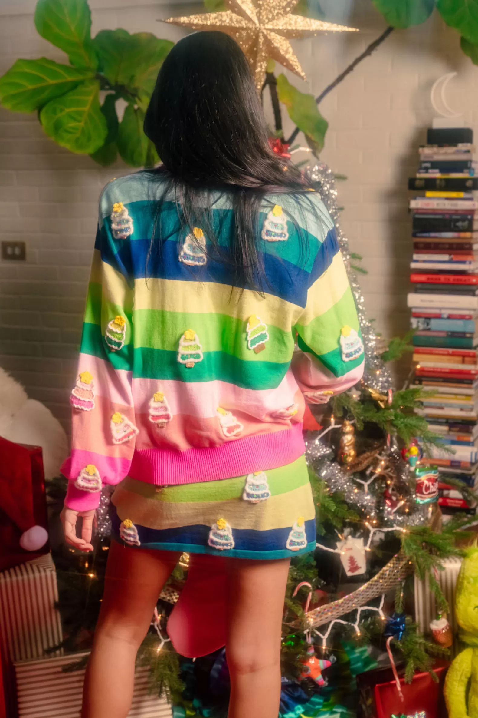 Queen of Sparkles Skirts<Stripe Knit Christmas Tree Skirt Rainbow