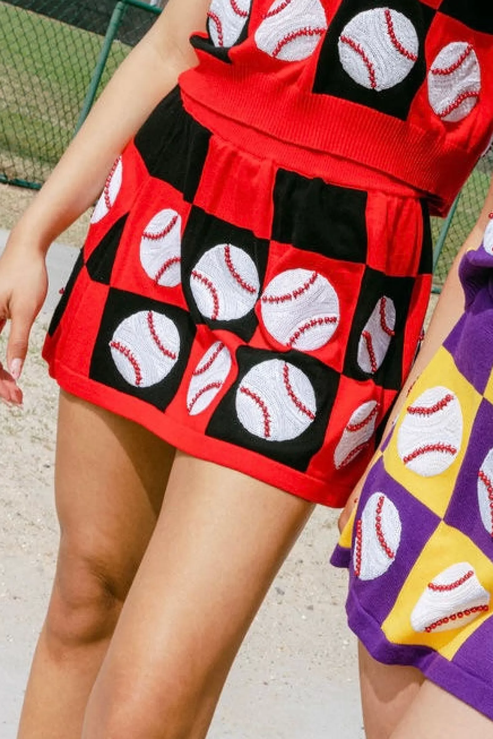 Queen of Sparkles Skirts<& Black Checke Baseball Skirt Red