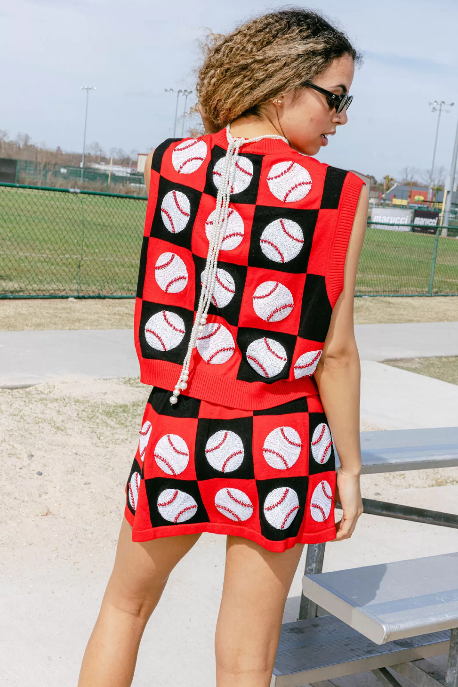 Queen of Sparkles Skirts<& Black Checke Baseball Skirt Red