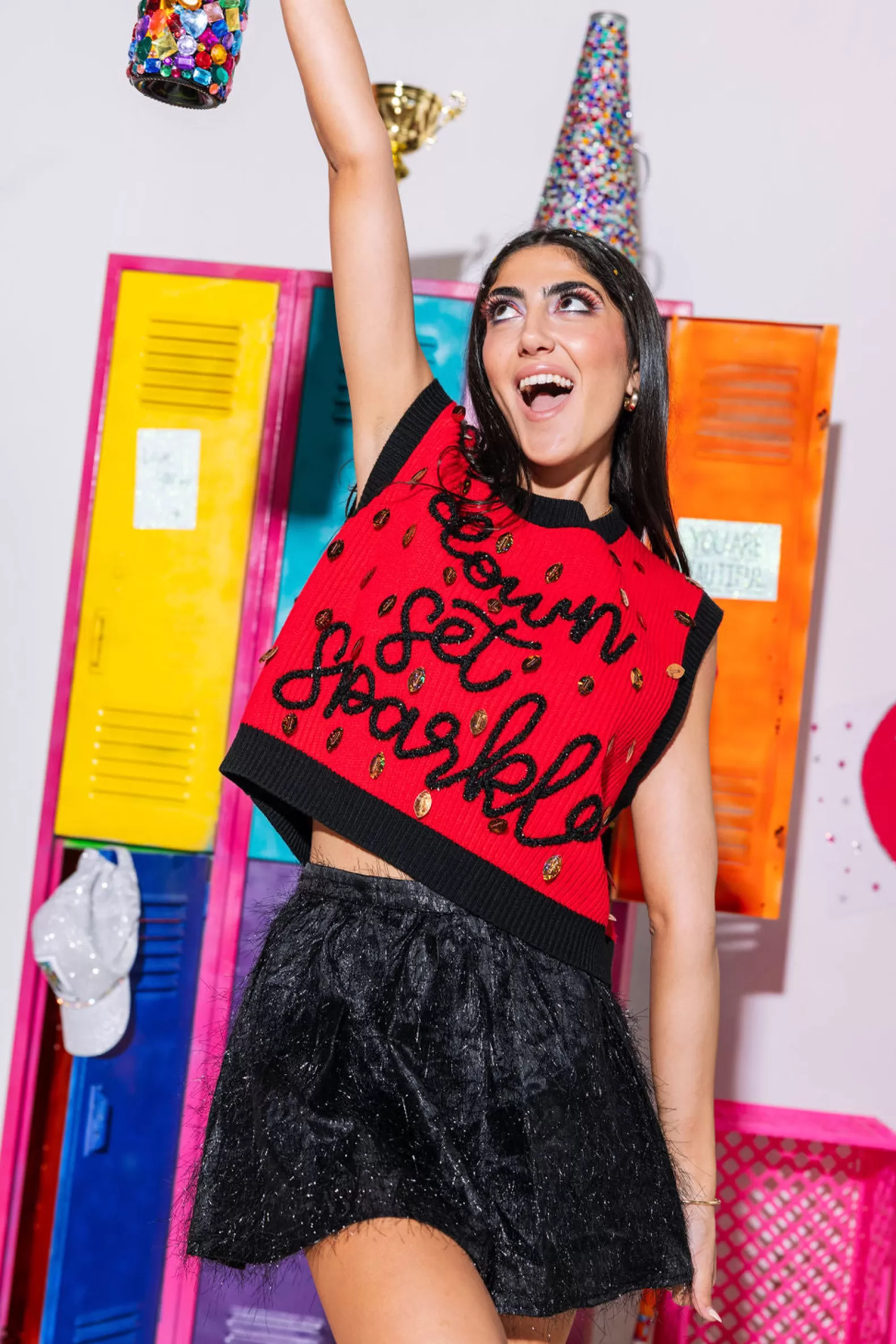 Queen of Sparkles Sweaters<Red & Black Down Set Sparkle Sweater Vest