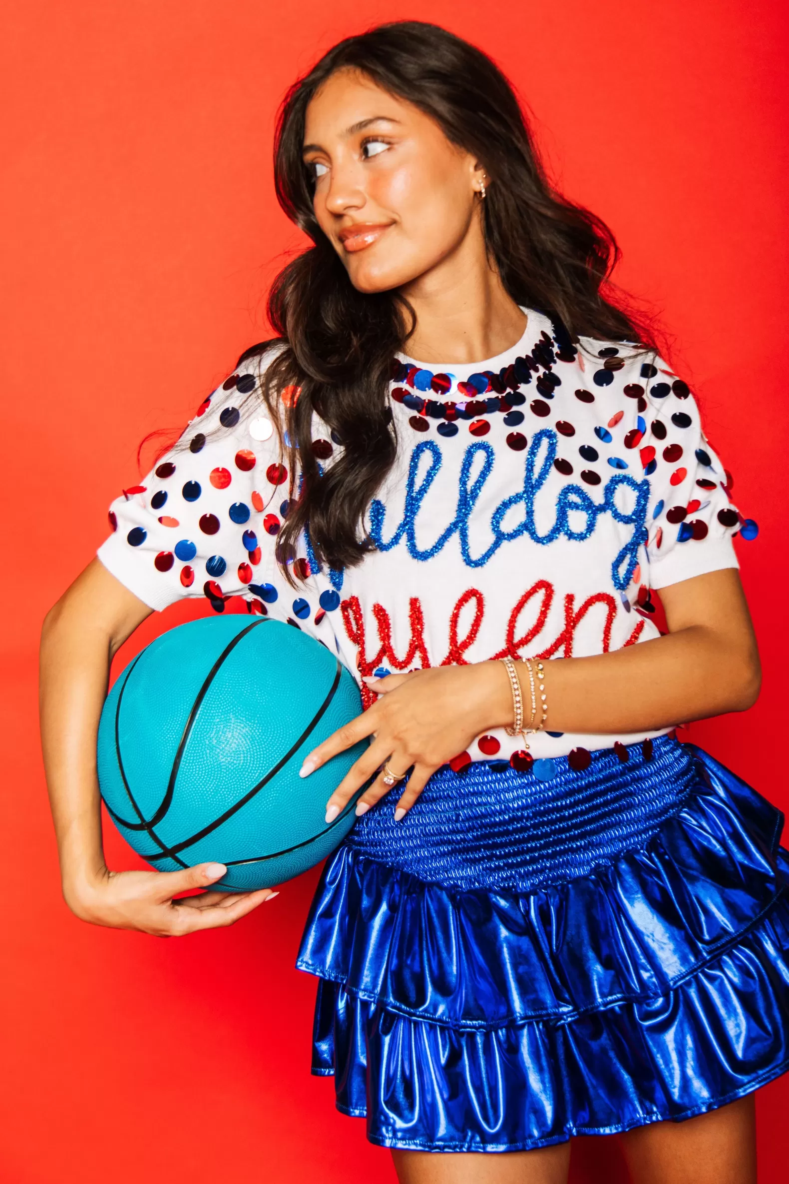 Queen of Sparkles Sweaters<Red & Blue Dog Paillette Queen Sweater