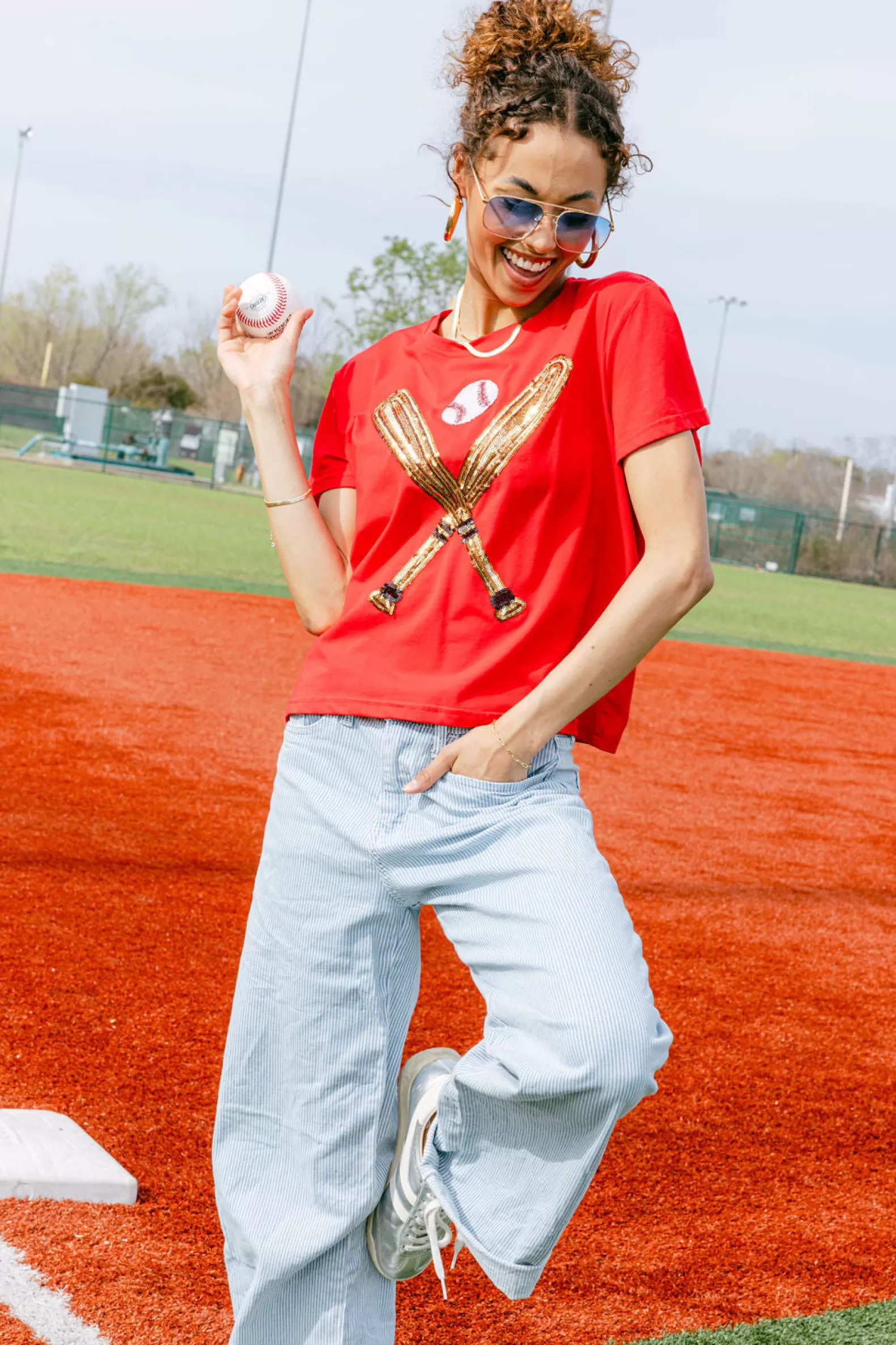 Queen of Sparkles Tees<& Gold Baseball Tee Red