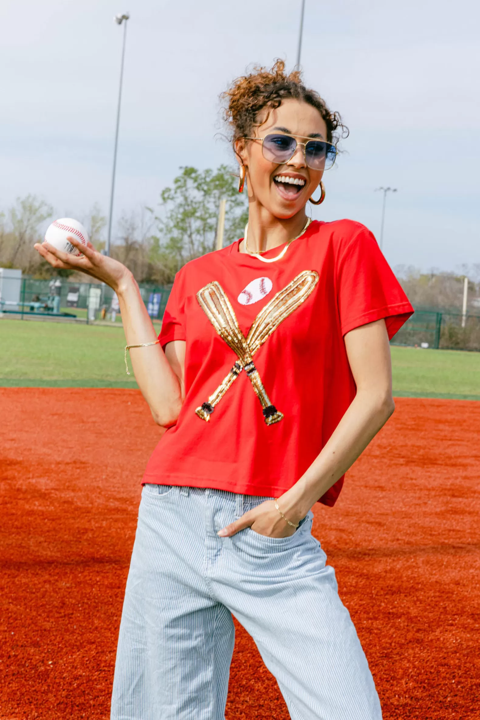Queen of Sparkles Tees<& Gold Baseball Tee Red