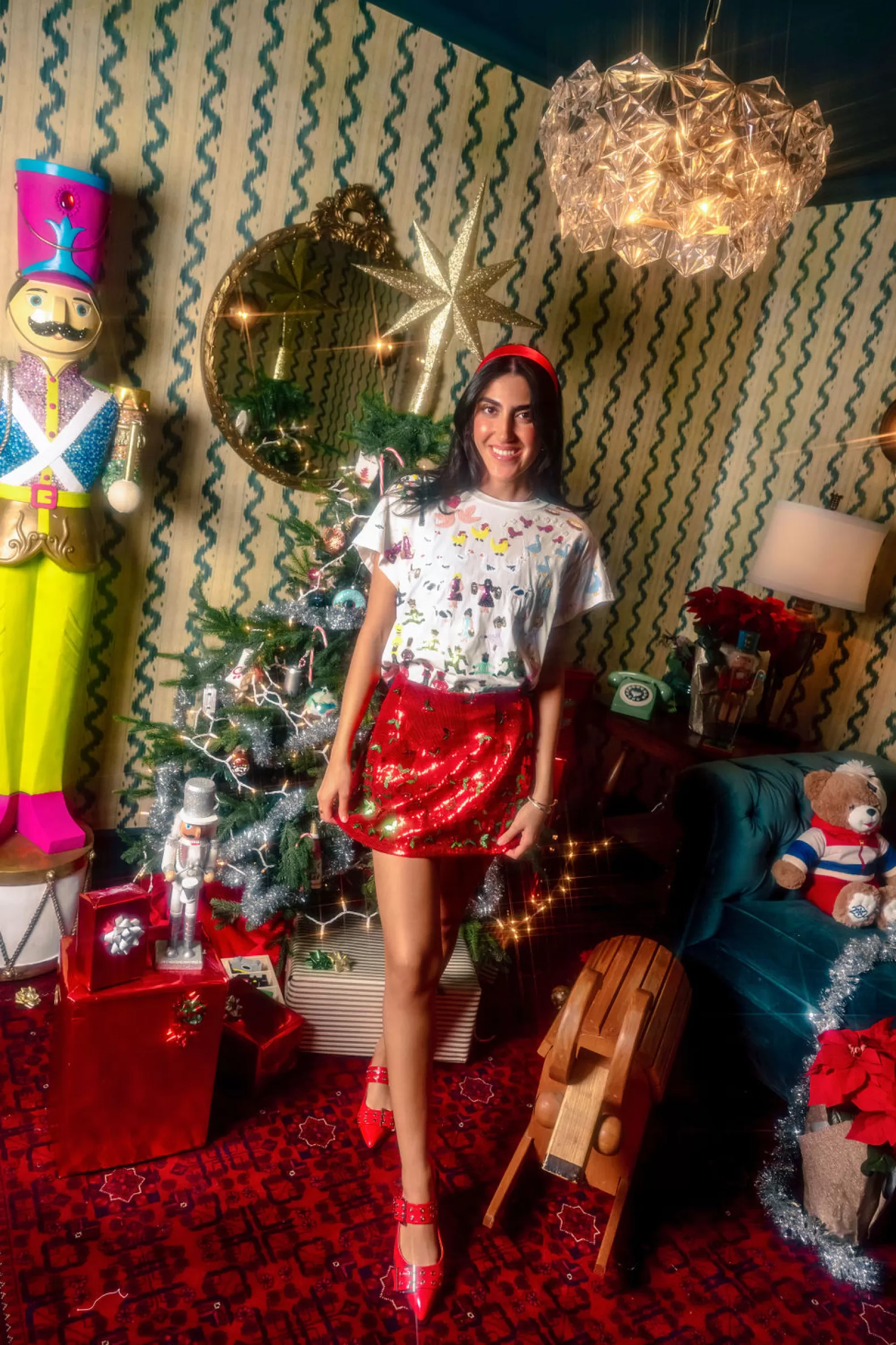 Queen of Sparkles Skirts<& Green Holly Sequin Skort Red