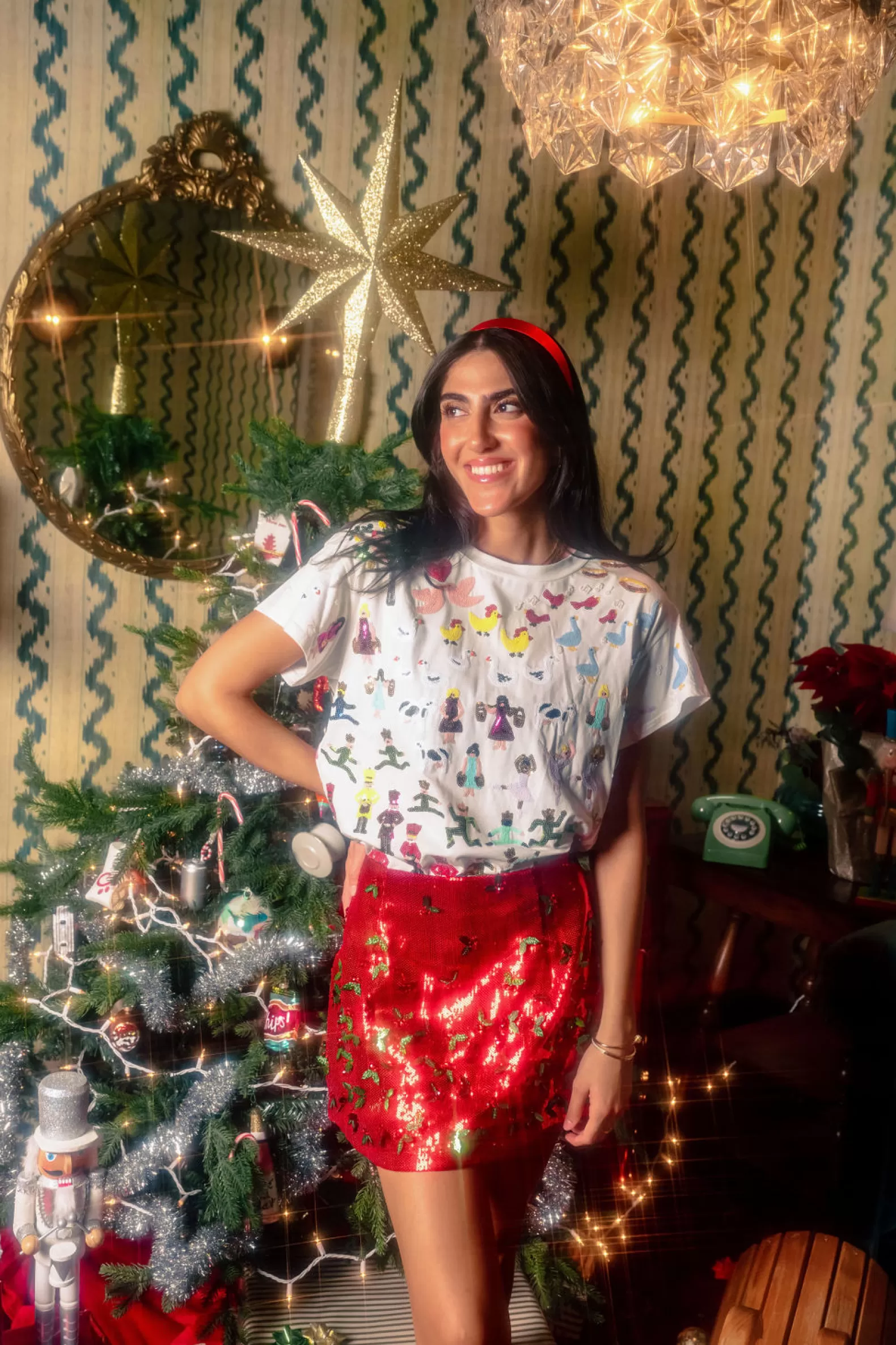 Queen of Sparkles Skirts<& Green Holly Sequin Skort Red