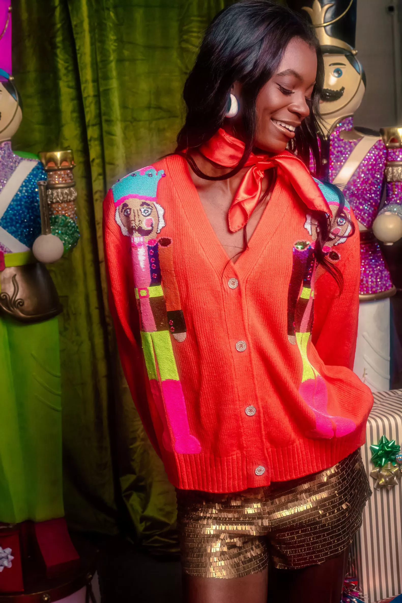 Queen of Sparkles Sweaters | Sets<& Neon Nutcracker Cardigan Red