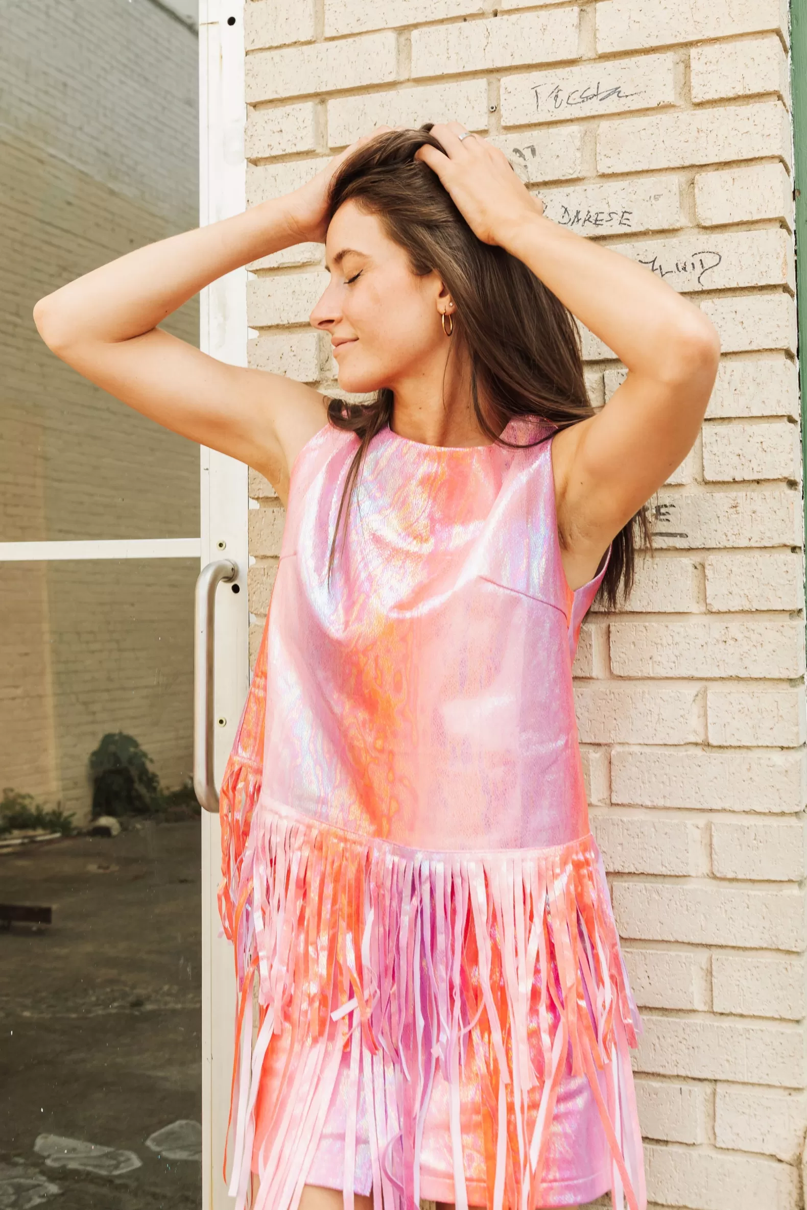 Queen of Sparkles Tops<Red & Purple Leather Fringe Tank
