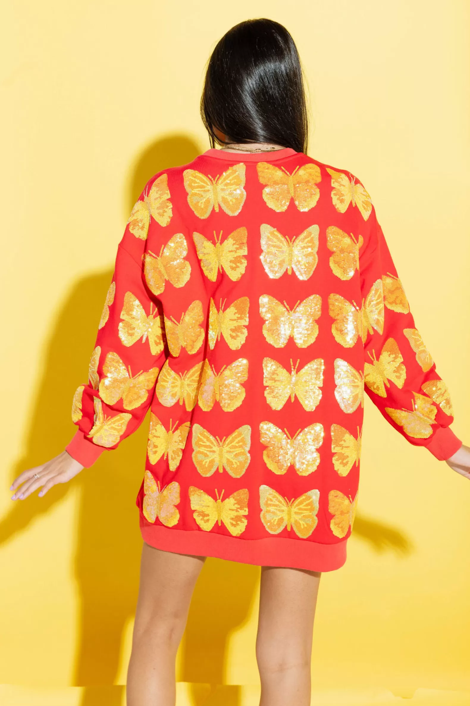 Queen of Sparkles Dresses<Red & Yellow Butterfly Sweatshirt Dress