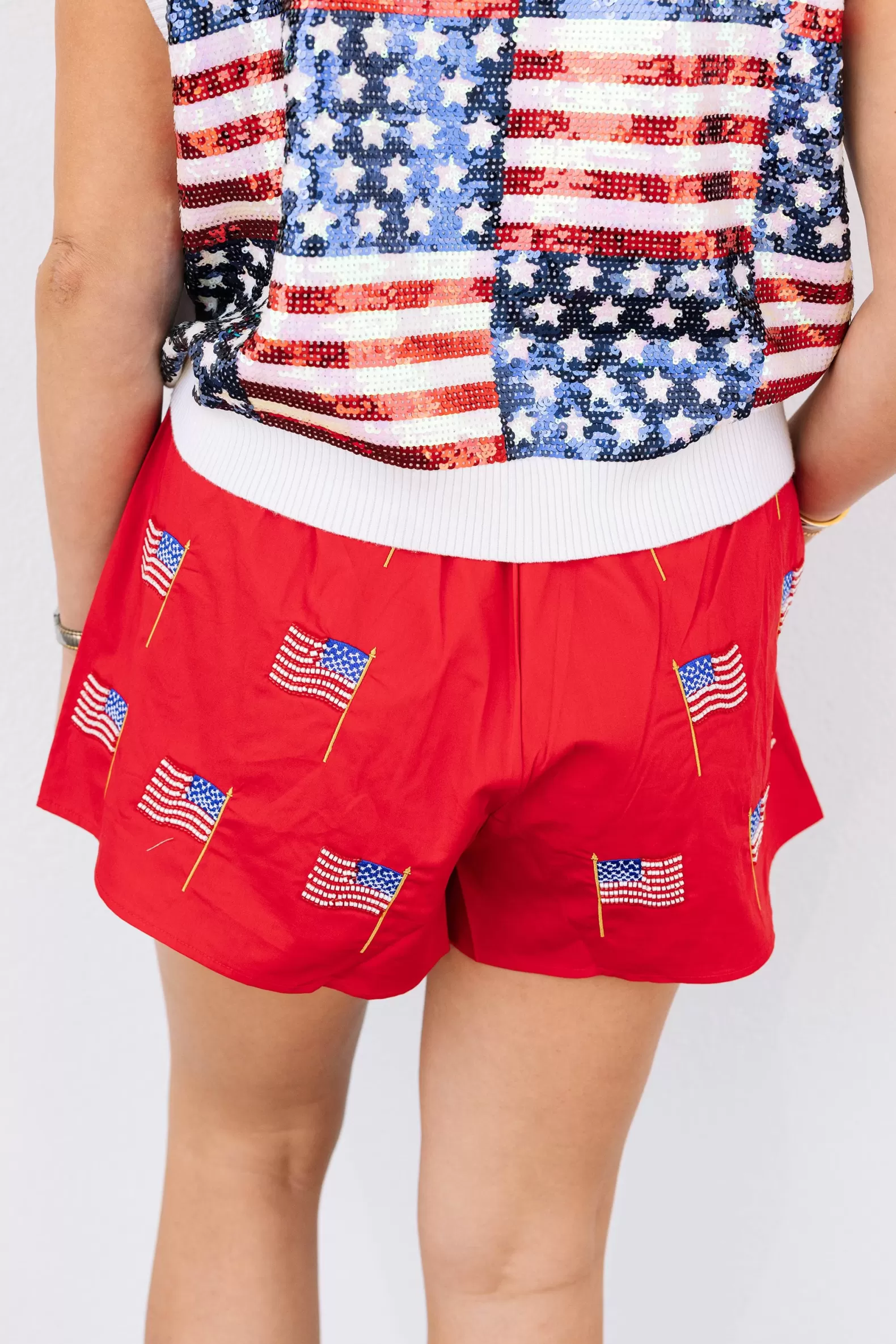 Queen of Sparkles Shorts<Beaded American Flag Short Red