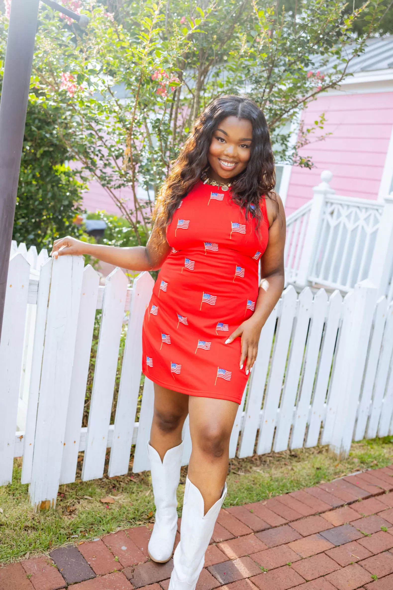 Queen of Sparkles Dresses<Beaded Flag Tank Dress Red
