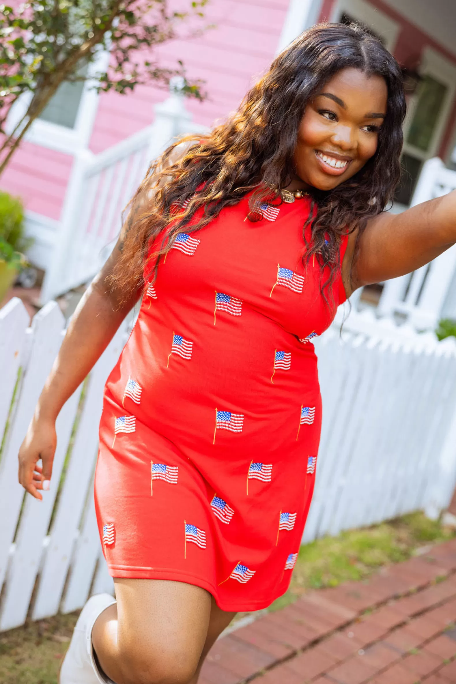 Queen of Sparkles Dresses<Beaded Flag Tank Dress Red