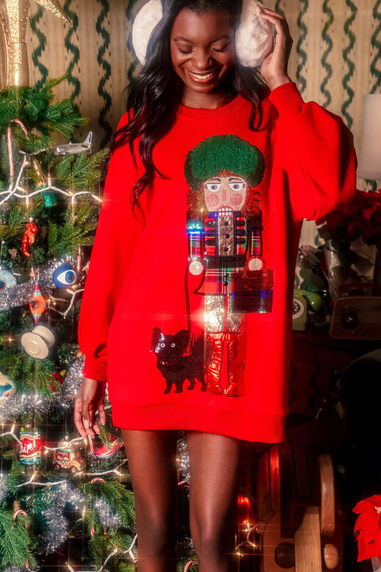 Queen of Sparkles Dresses<Red Blonde Haired Lady Nutcracker Sweatshirt Dress Dark Red