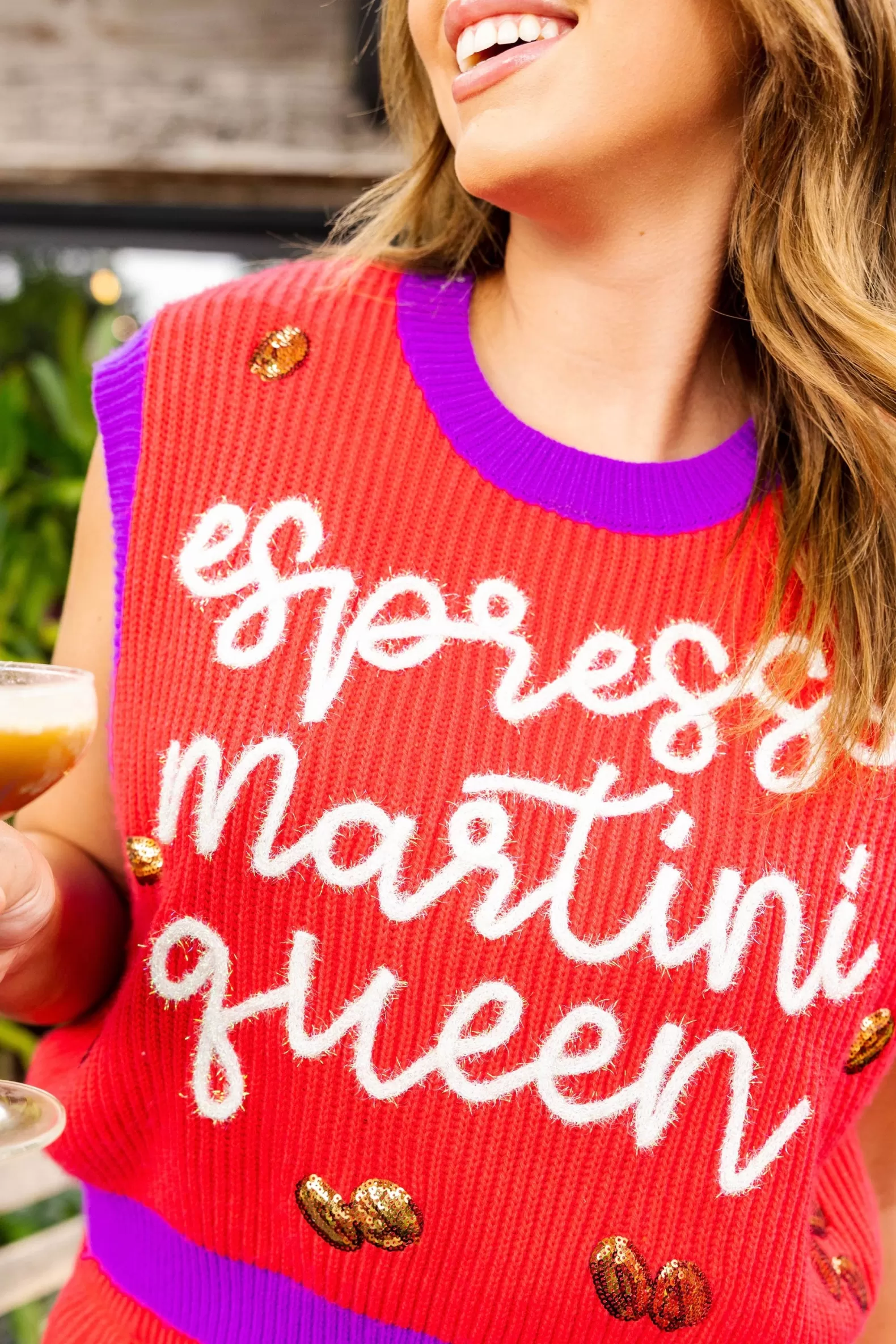 Queen of Sparkles Sweaters<Espresso Martini Queen Sweater Vest Red