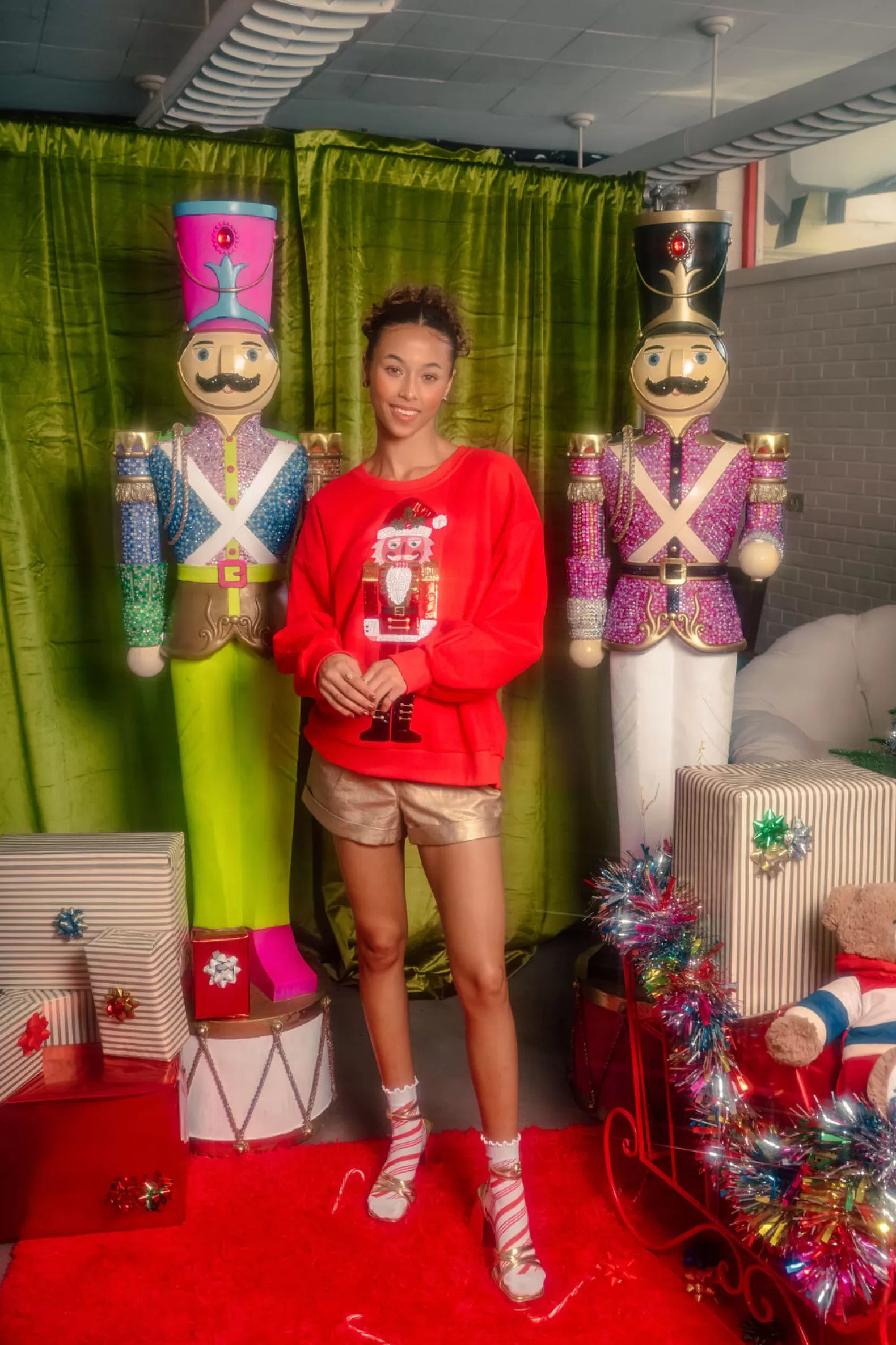 Queen of Sparkles Sweatshirts<Metallic Santa Nutcracker Sweatshirt Red