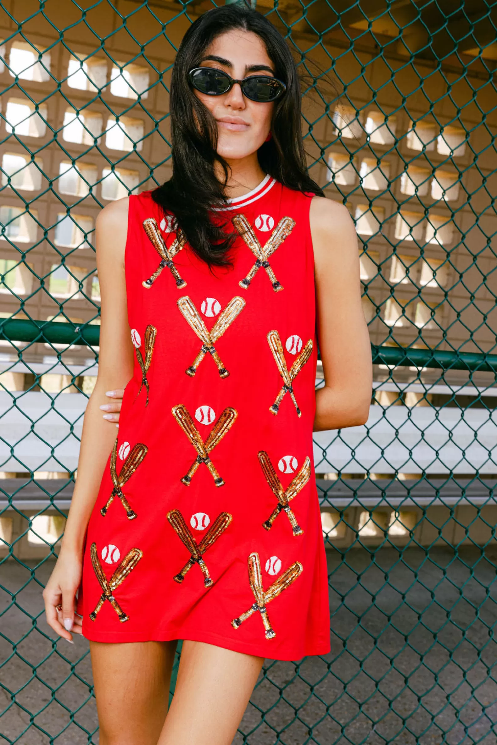 Queen of Sparkles Dresses<Scatte Baseball Bat Tank Dress Red