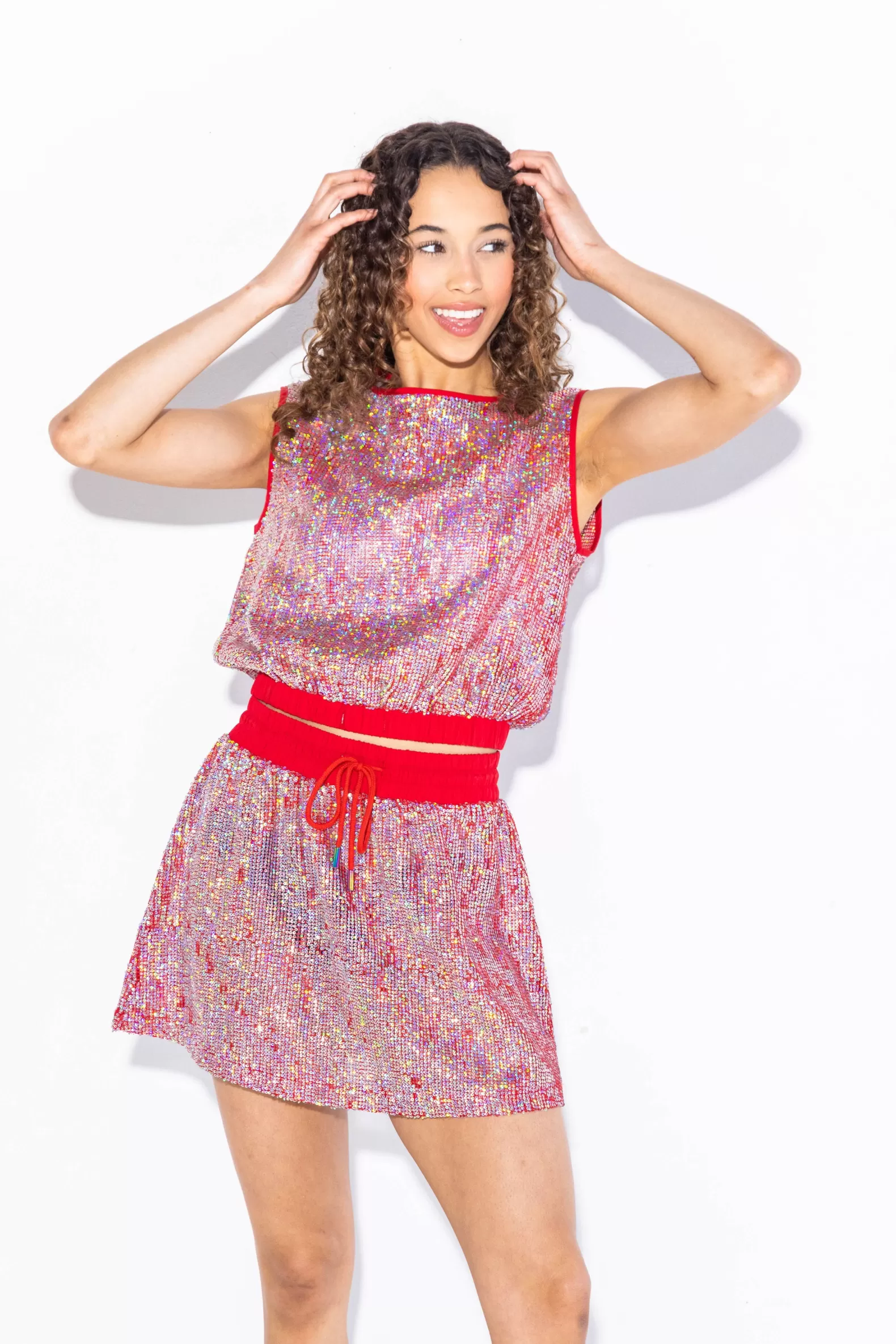 Queen of Sparkles Coverups | Tops<Sequin Mesh Coverup Top Red