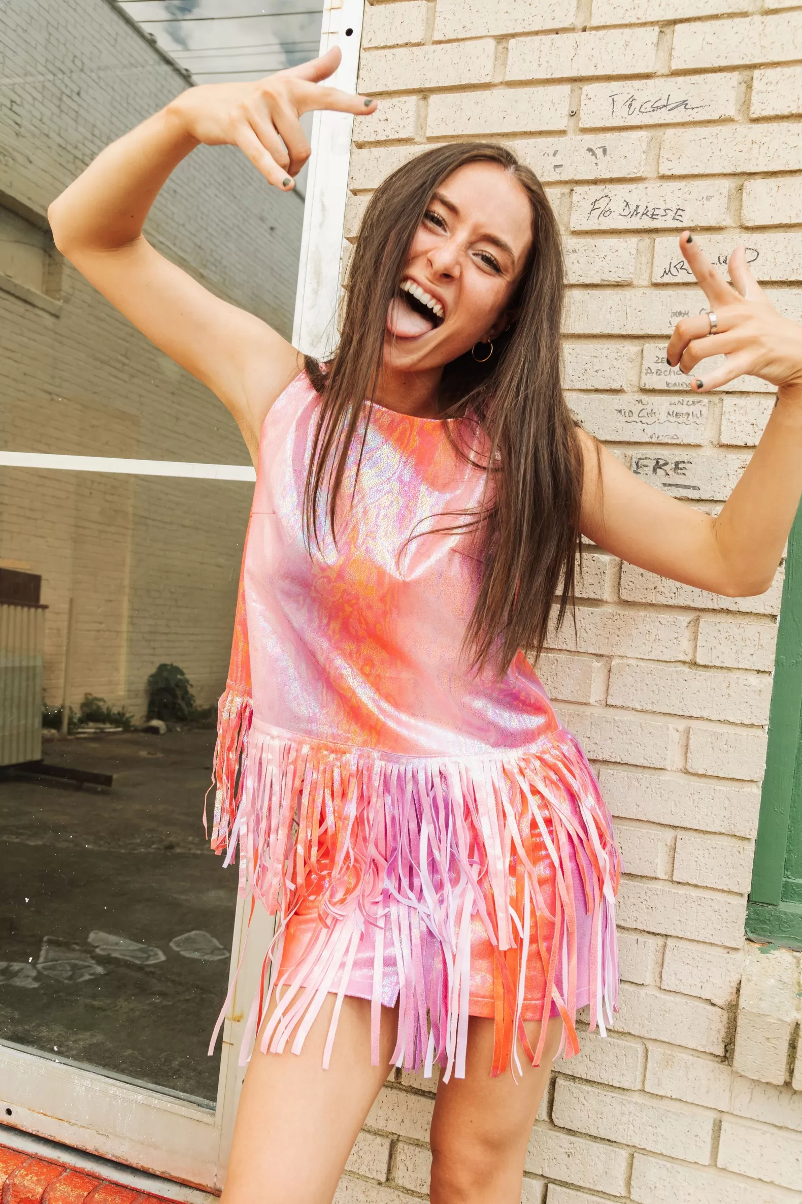 Queen of Sparkles Skirts<Red/Purple Leather Long Fringe Skirt