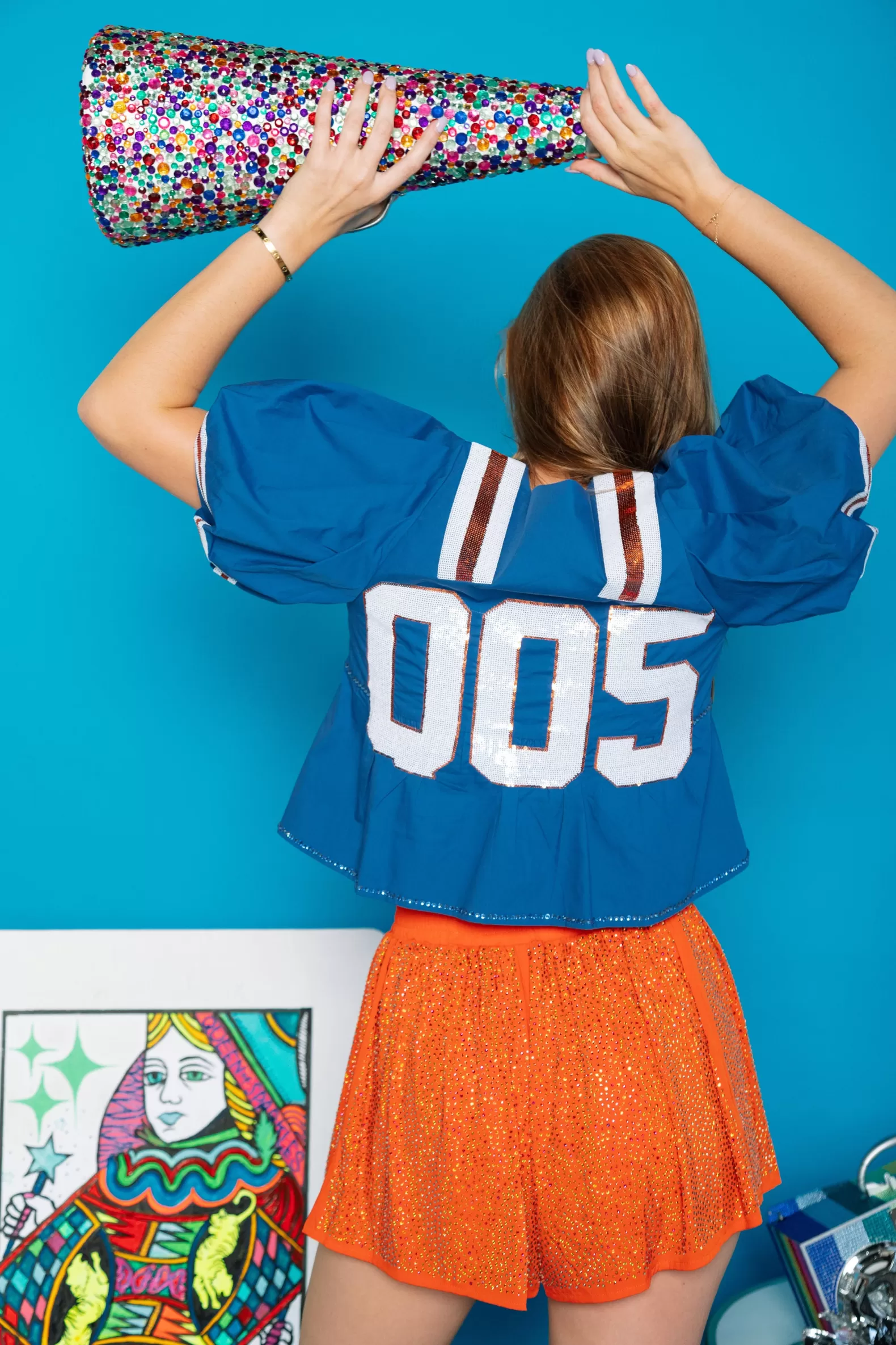 Queen of Sparkles Tops<Royal & Orange QOS Jersey Peplum Top