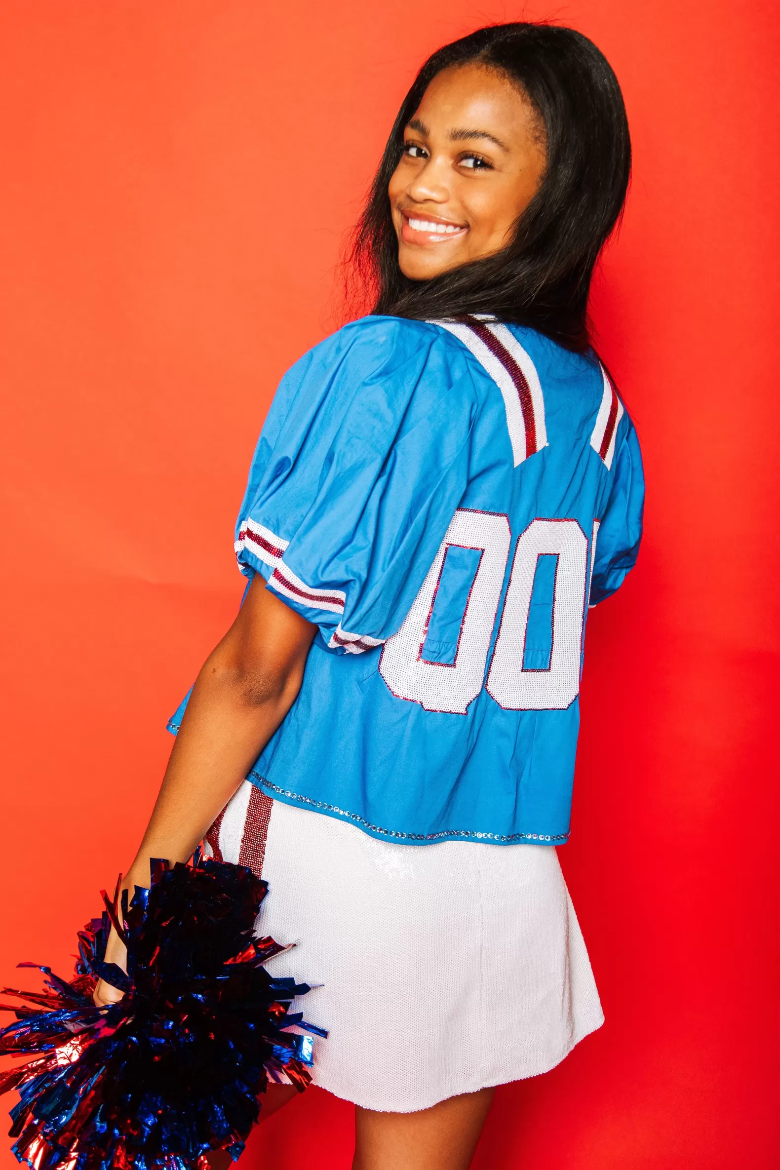 Queen of Sparkles Tops<Royal & Red QOS Jersey Peplum Top