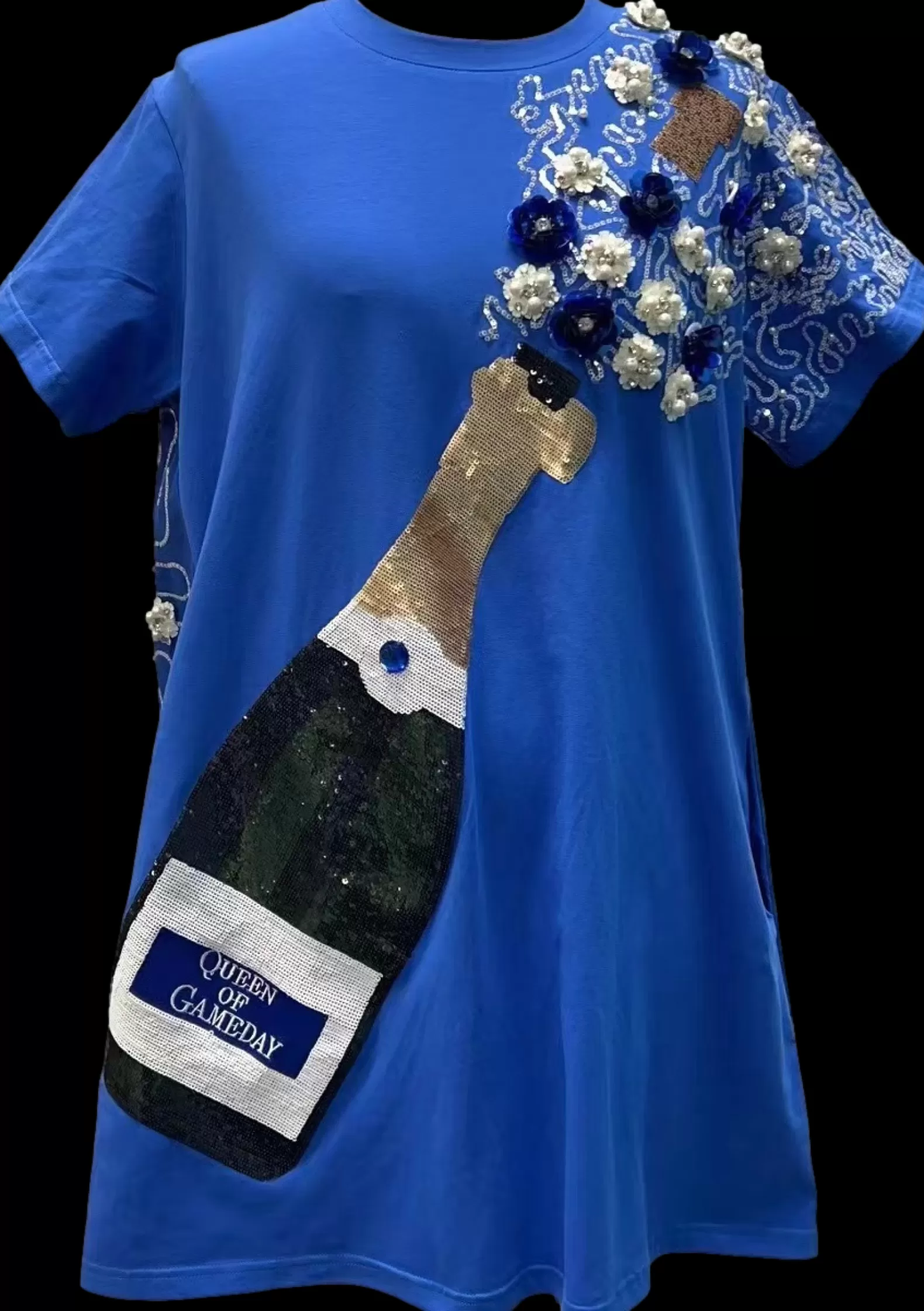 Queen of Sparkles Dresses<Royal & White Popping Champagne Tee Dress XS