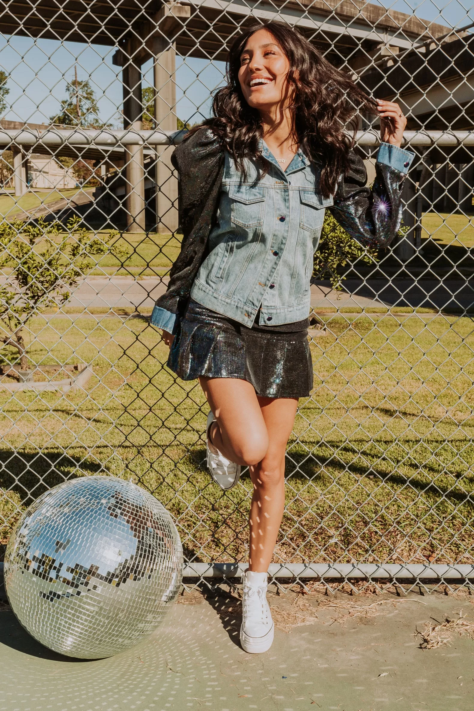 Queen of Sparkles Jackets & Blazers<Sequin Puff Sleeve Denim Jacket