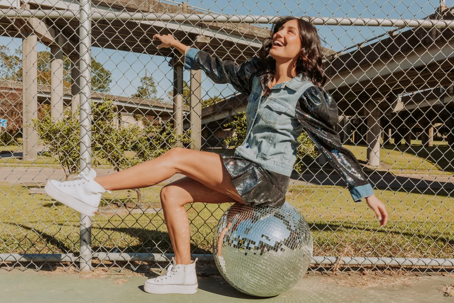 Queen of Sparkles Jackets & Blazers<Sequin Puff Sleeve Denim Jacket