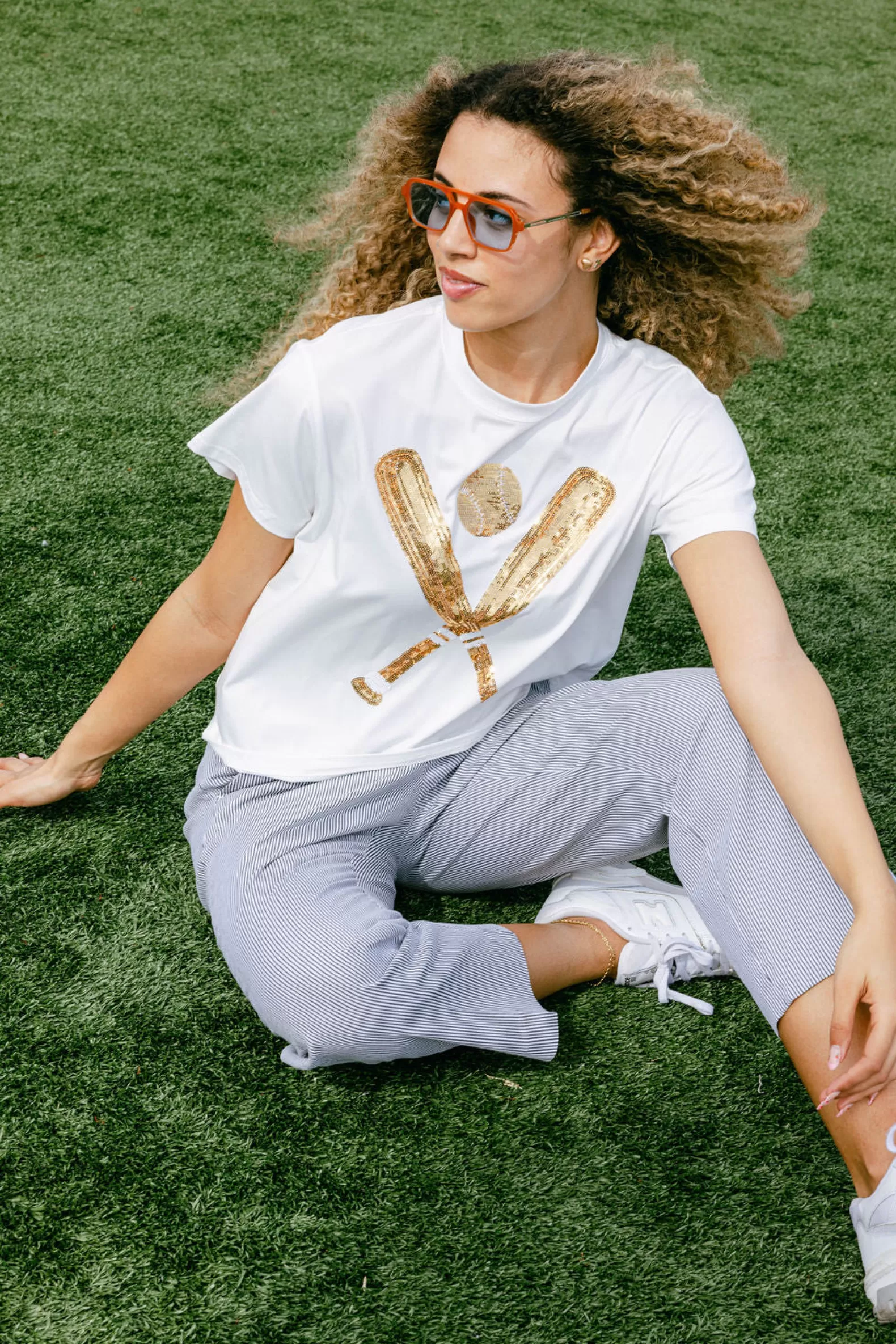 Queen of Sparkles Tees<& Gold Baseball Tee White