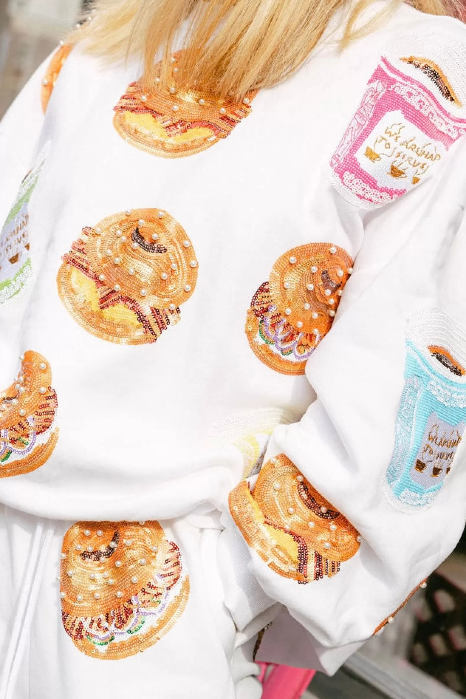 Queen of Sparkles Sweatshirts<Bagel Sandwich & Coffee Sweatshirt White