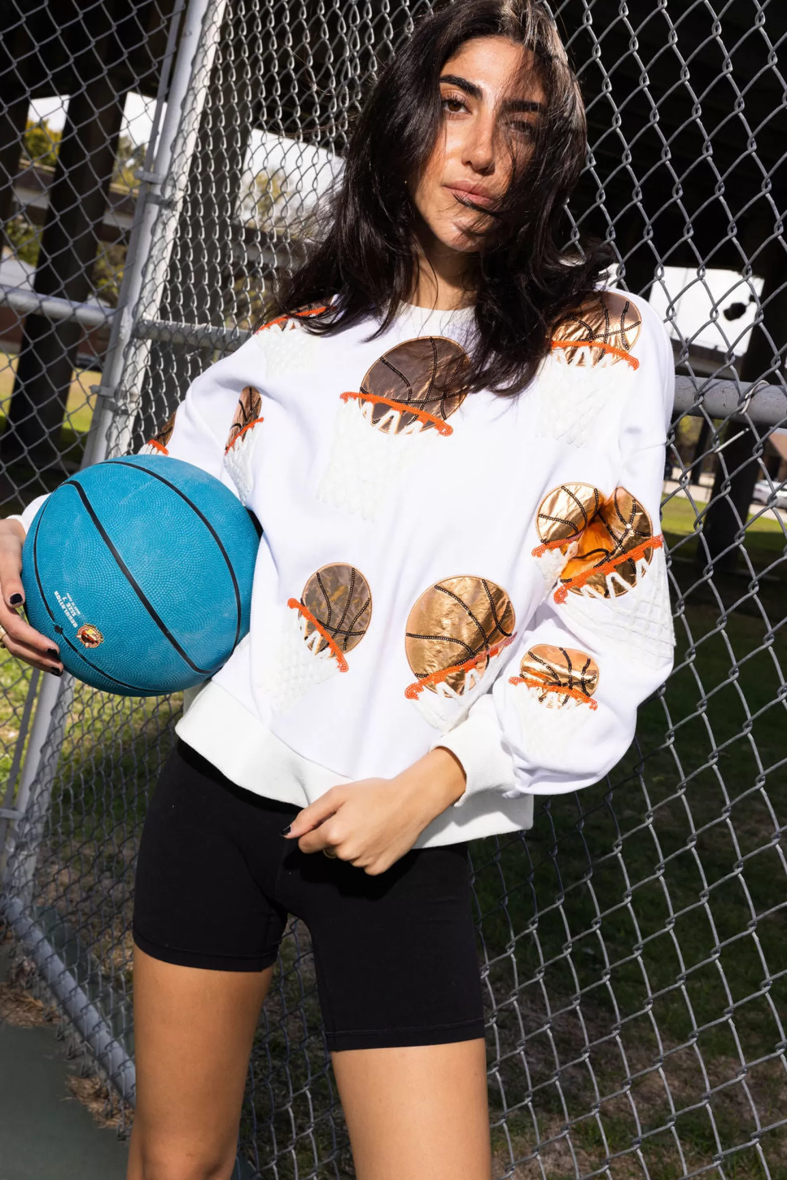 Queen of Sparkles Sweatshirts<Basketball Hoop Sweatshirt White