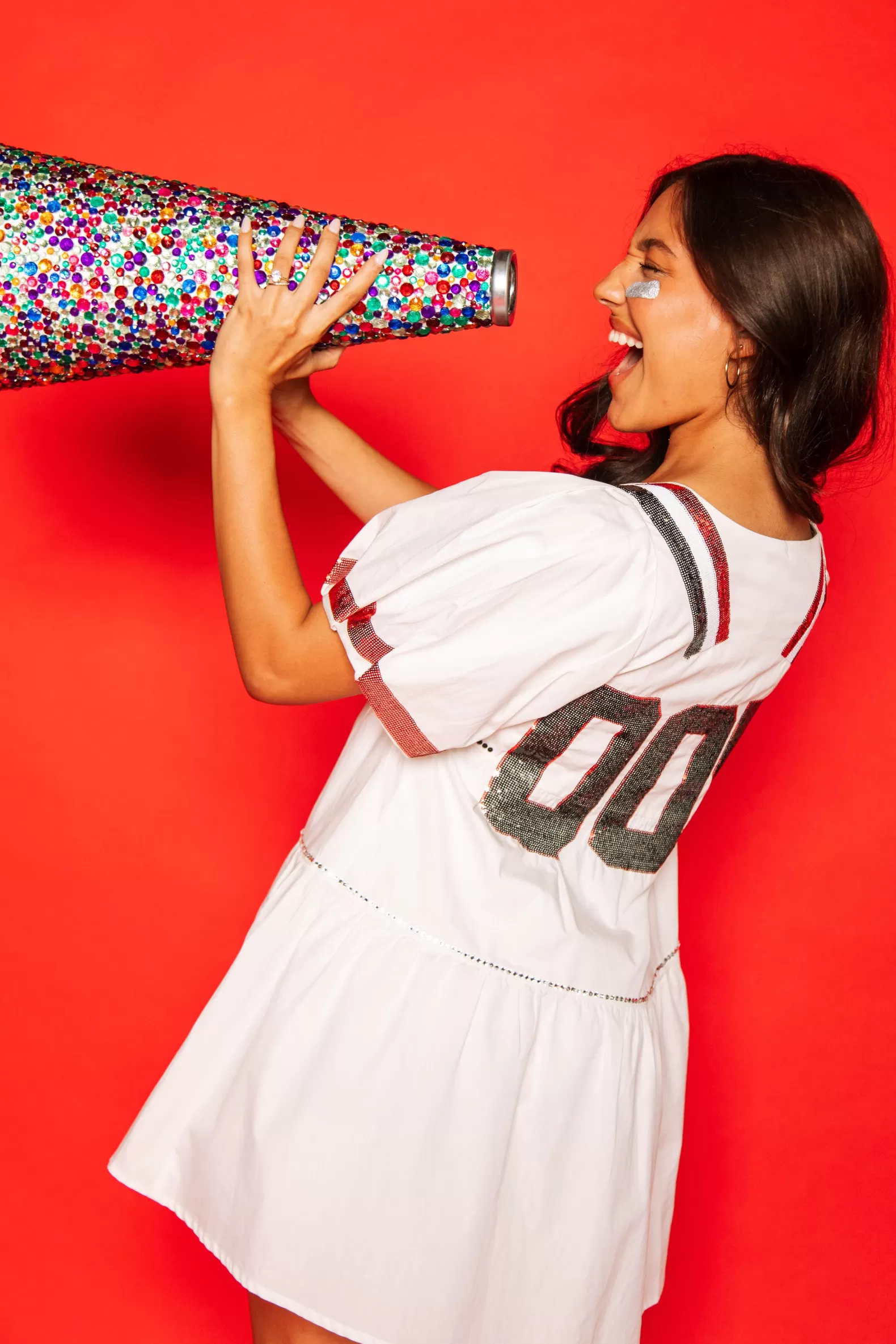 Queen of Sparkles Dresses<White, Black/Red Poof Sleeve QOS Jersey Dress