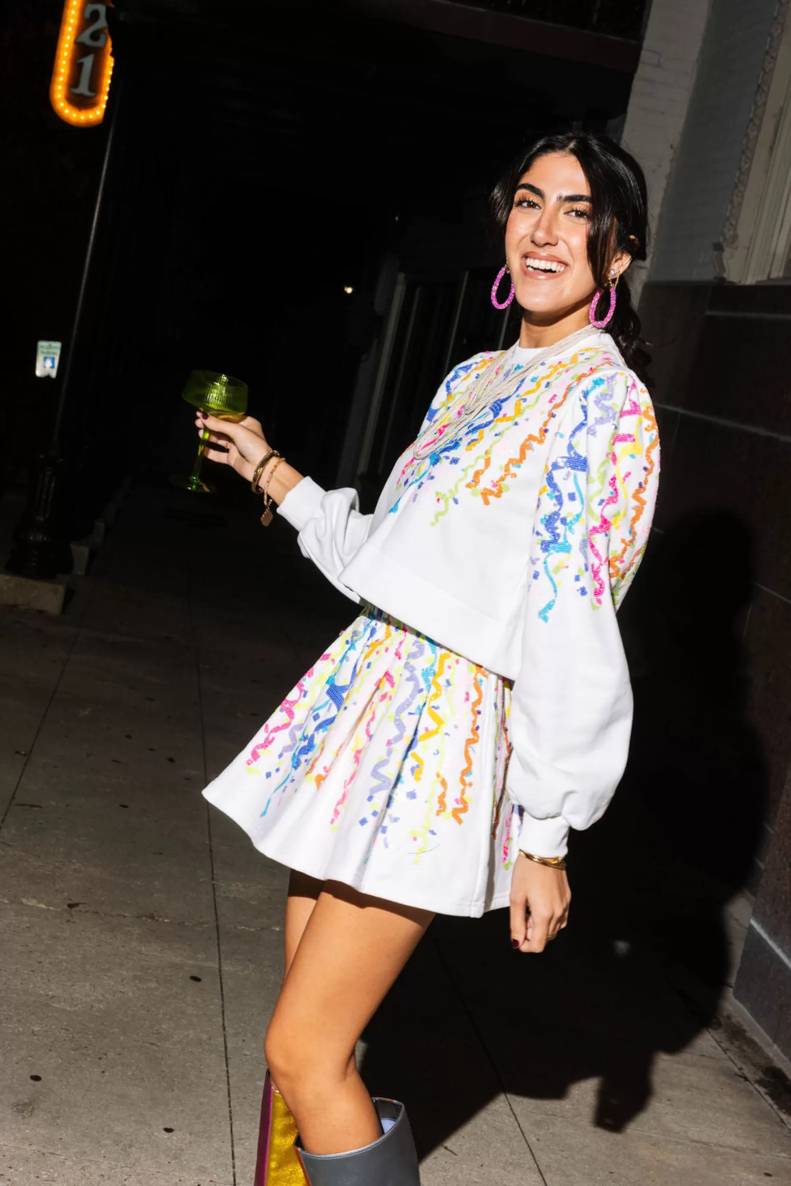 Queen of Sparkles Sets | Sweatshirts<Confetti Streamers Poof Sleeve Sweatshirt WHITE