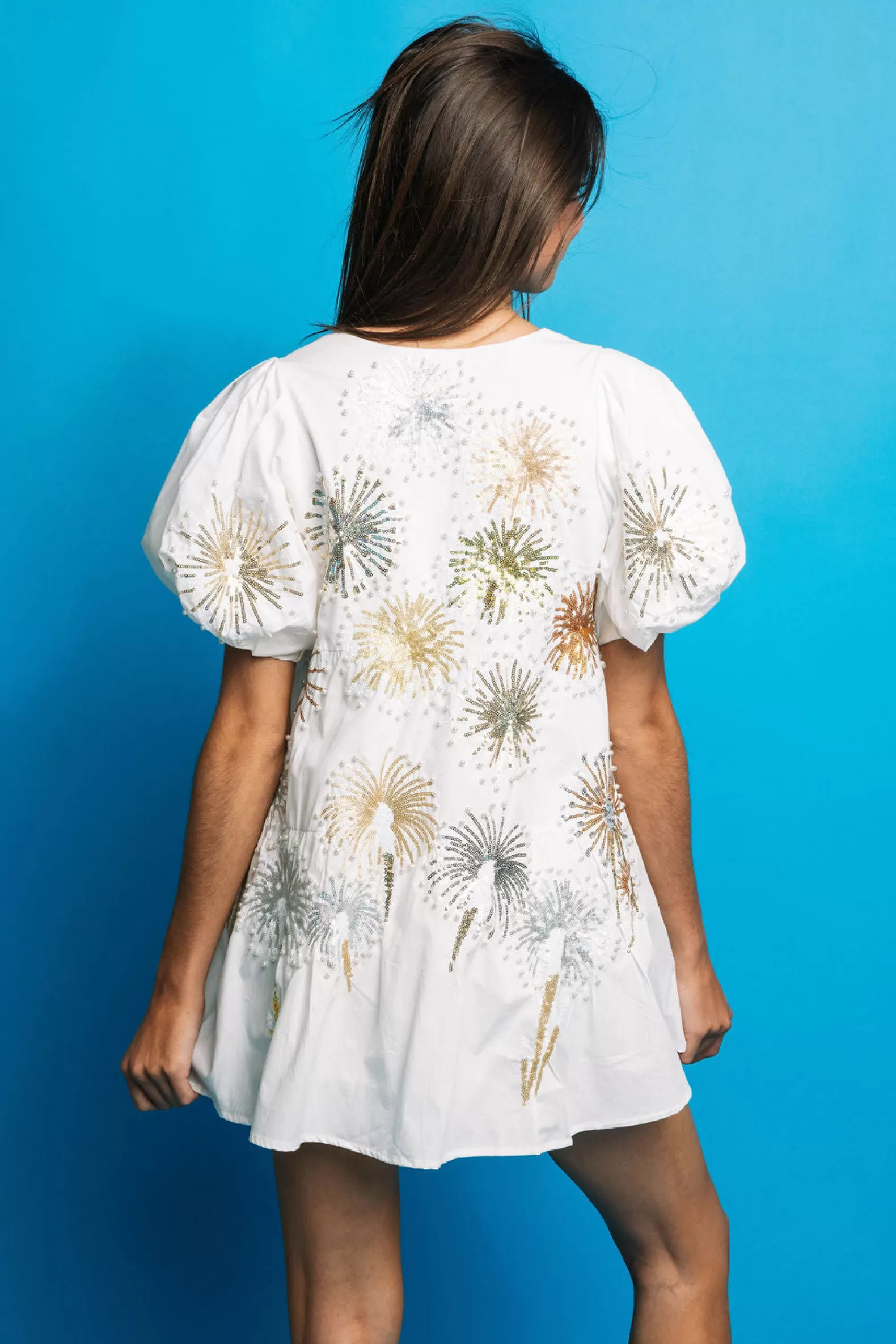 Queen of Sparkles Dresses<Firework Back Dress White