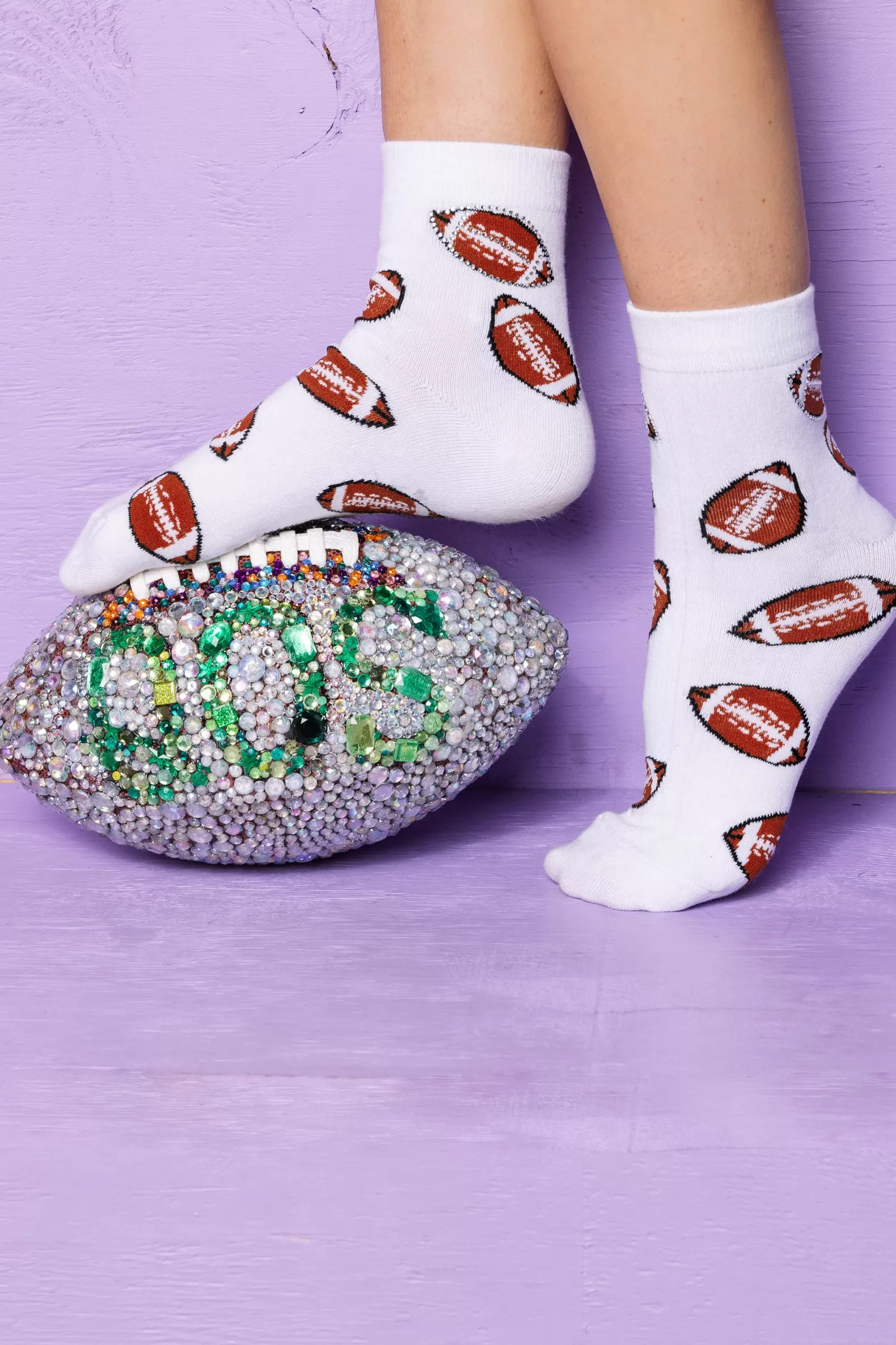 Queen of Sparkles Accessories<Football Rhinestone Socks White