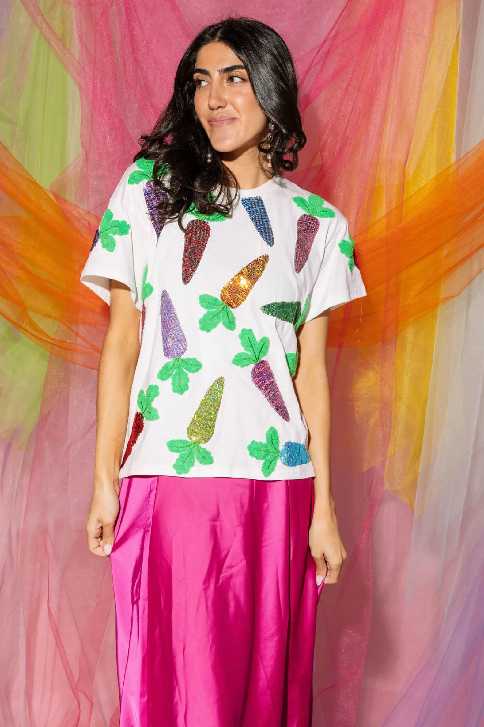 Queen of Sparkles Tees<Multi Carrot Tee White