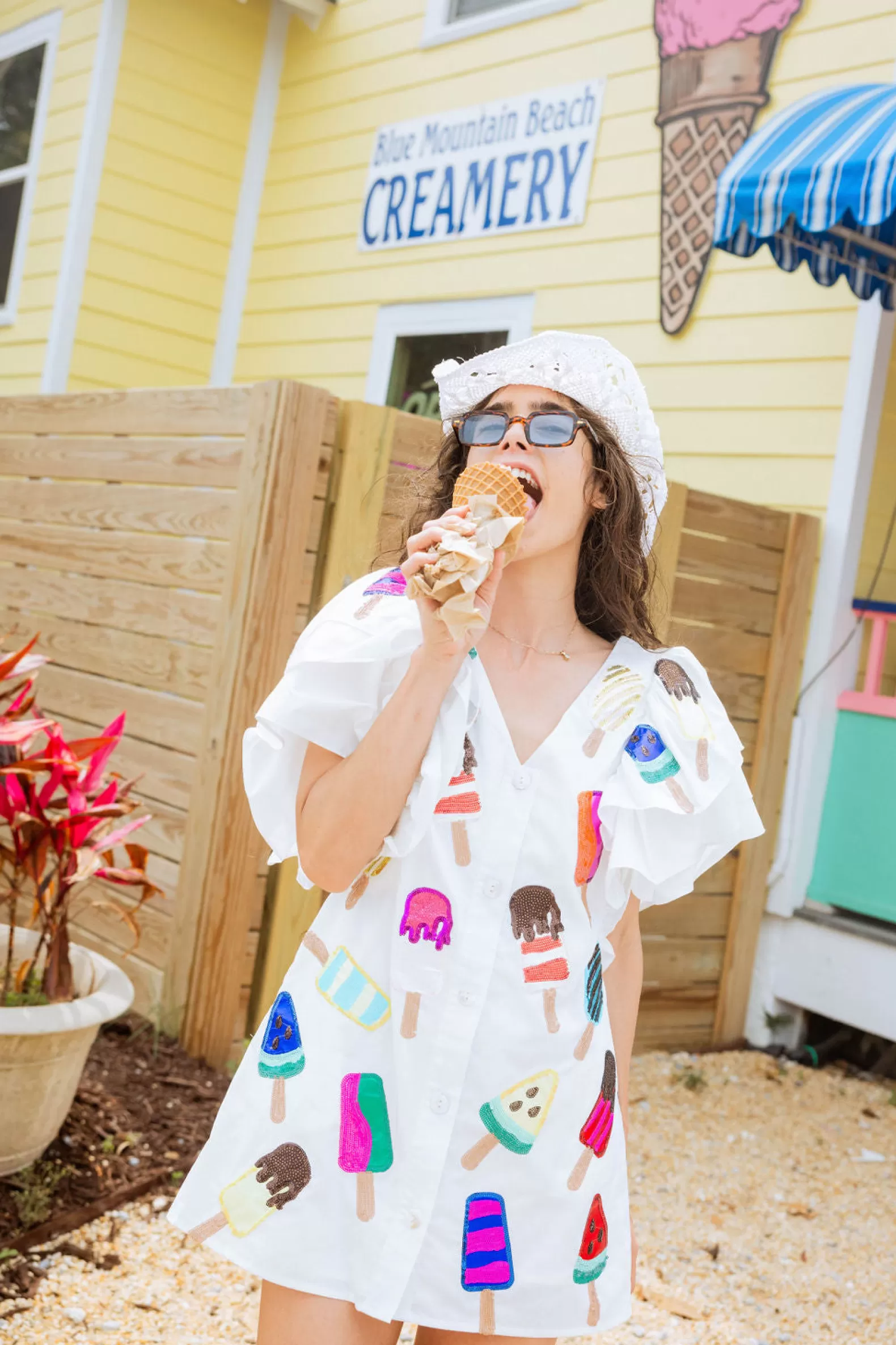 Queen of Sparkles Dresses<Ruffle Sleeve Popsicle Cotton Dress White