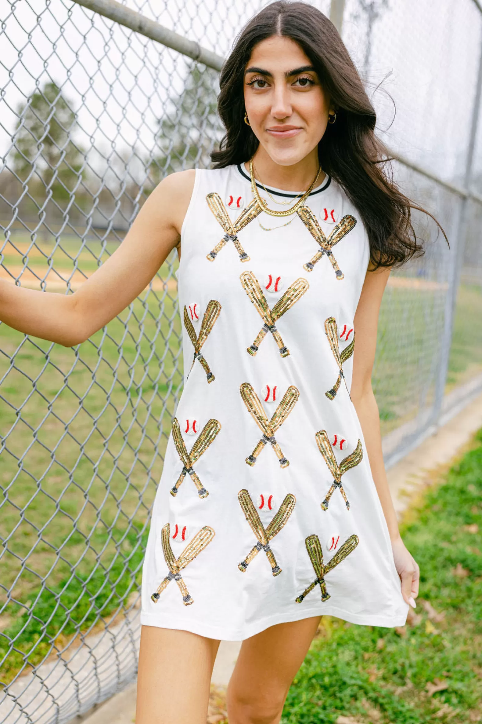 Queen of Sparkles Dresses<Scattered Baseball Bat Tank Dress White