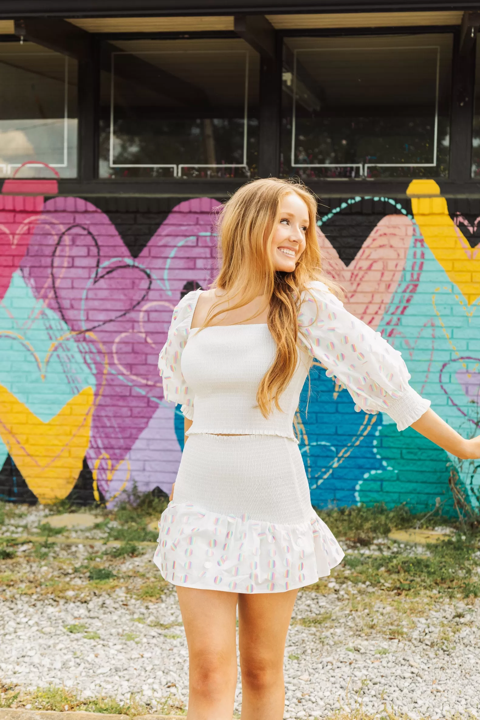 Queen of Sparkles Skirts<White Smocked Rainbow Sequin Pailette Skirt