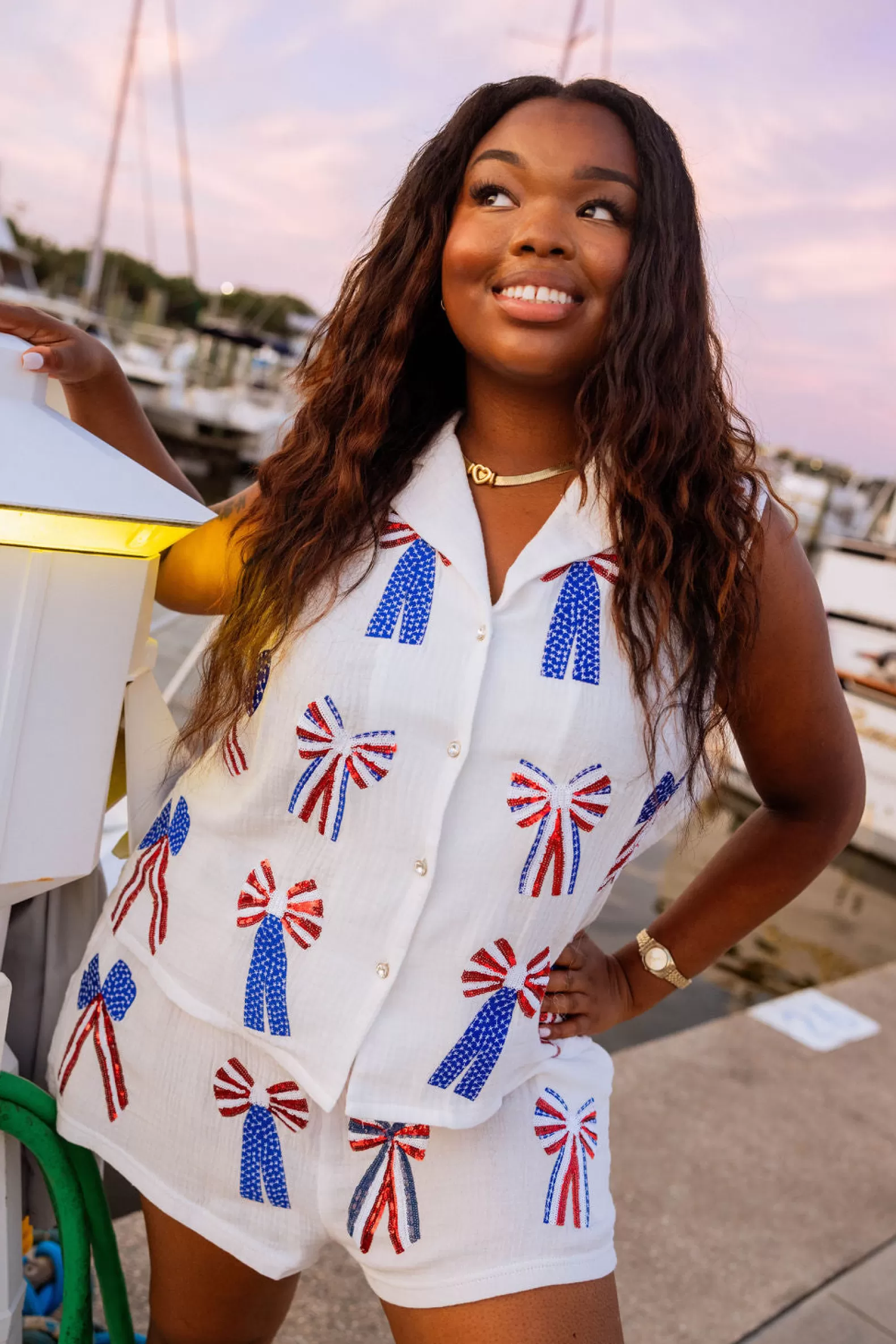 Queen of Sparkles Tops | Sets<USA Gauze Bow Tank White