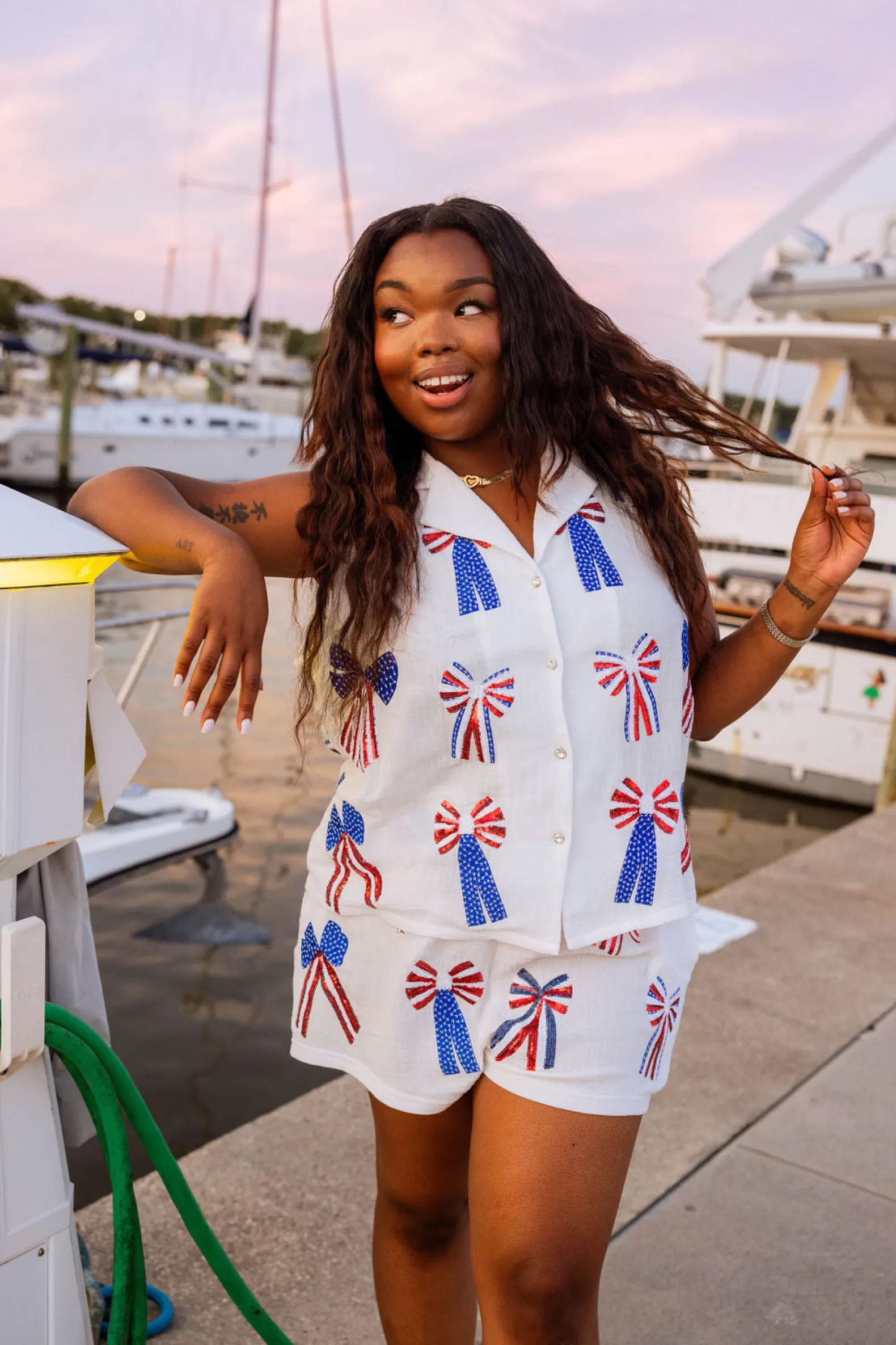 Queen of Sparkles Tops | Sets<USA Gauze Bow Tank White