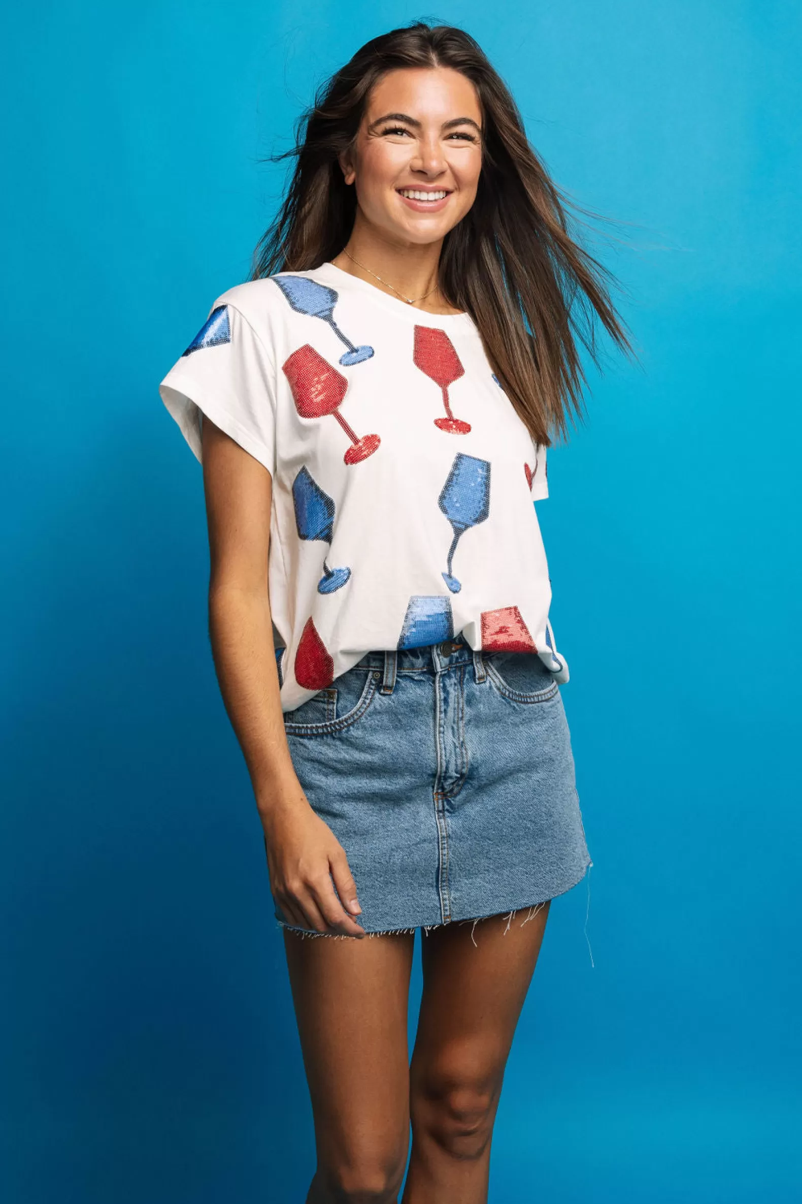Queen of Sparkles Tees<USA Scattered Wine Tee White