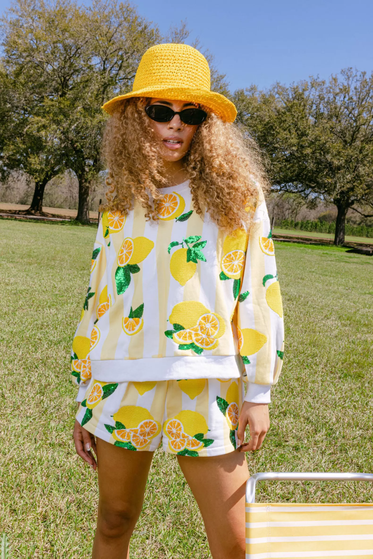 Queen of Sparkles Shorts | Sets<& White Stripe Lemon Short Yellow