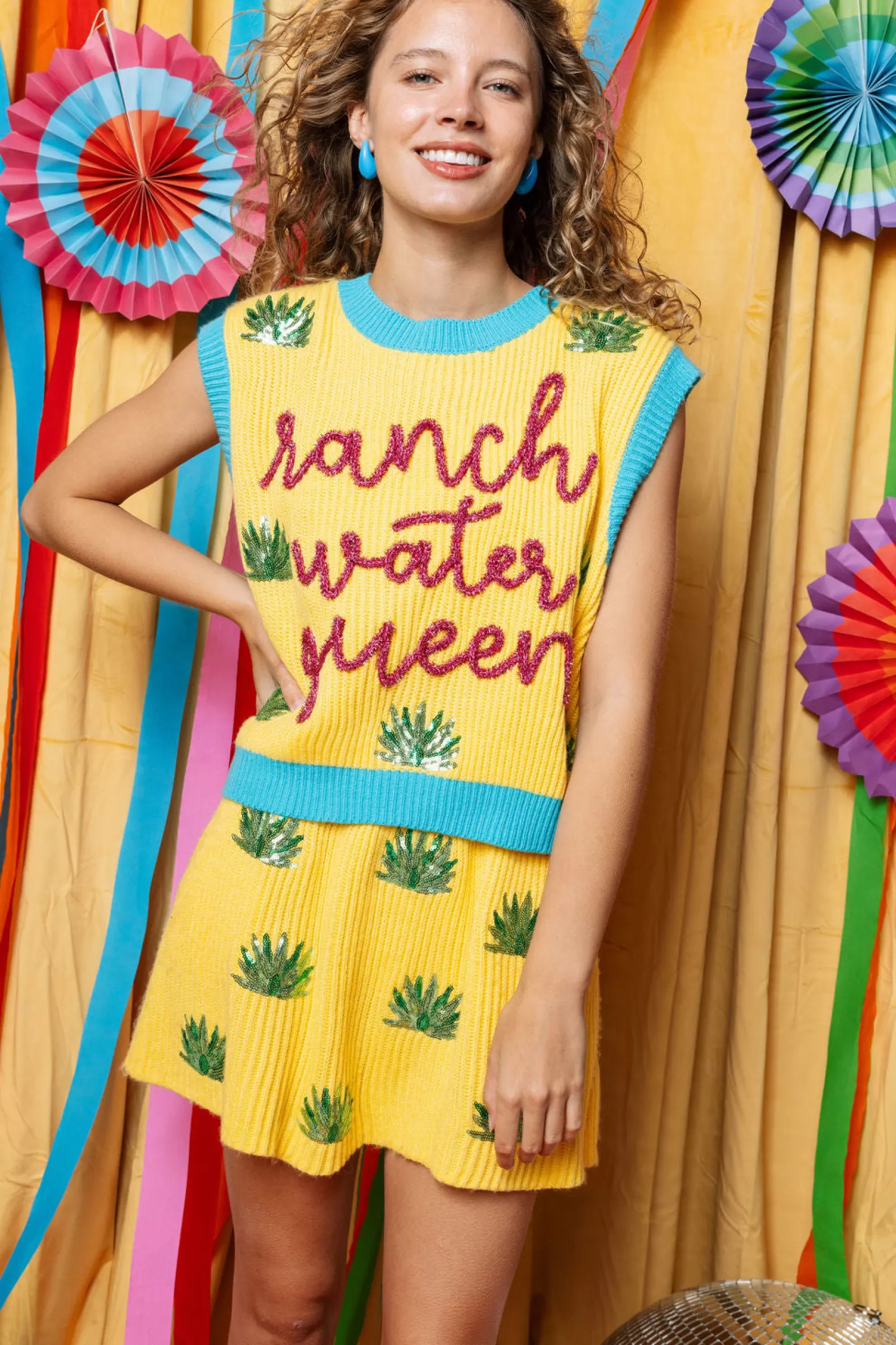 Queen of Sparkles Skirts<Yellow Agave Sweater Skirt