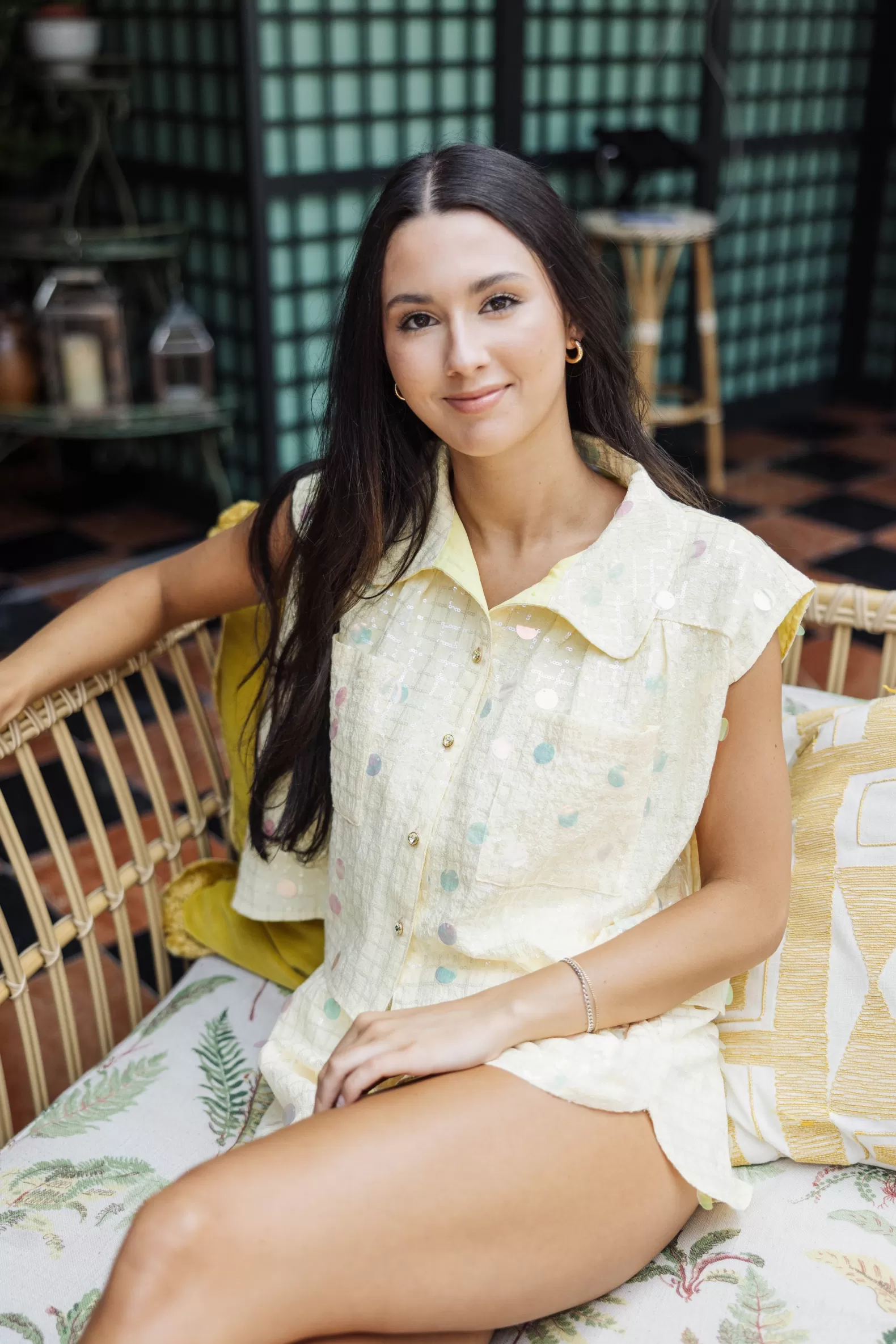 Queen of Sparkles Shorts<Checkered Paillette Short Yellow