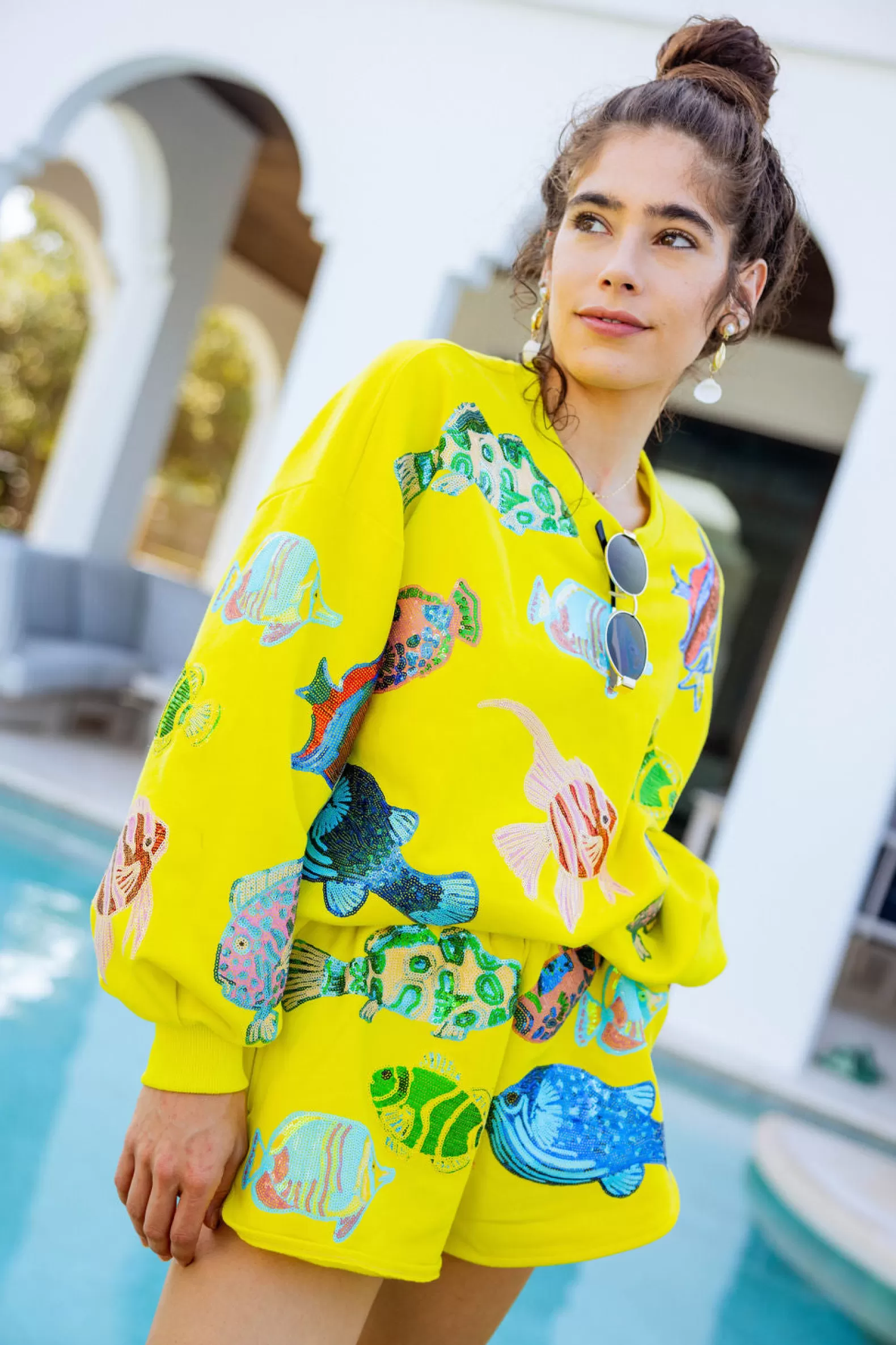 Queen of Sparkles Sweatshirts | Sets<Green Multi Fish Sweatshirt Yellow